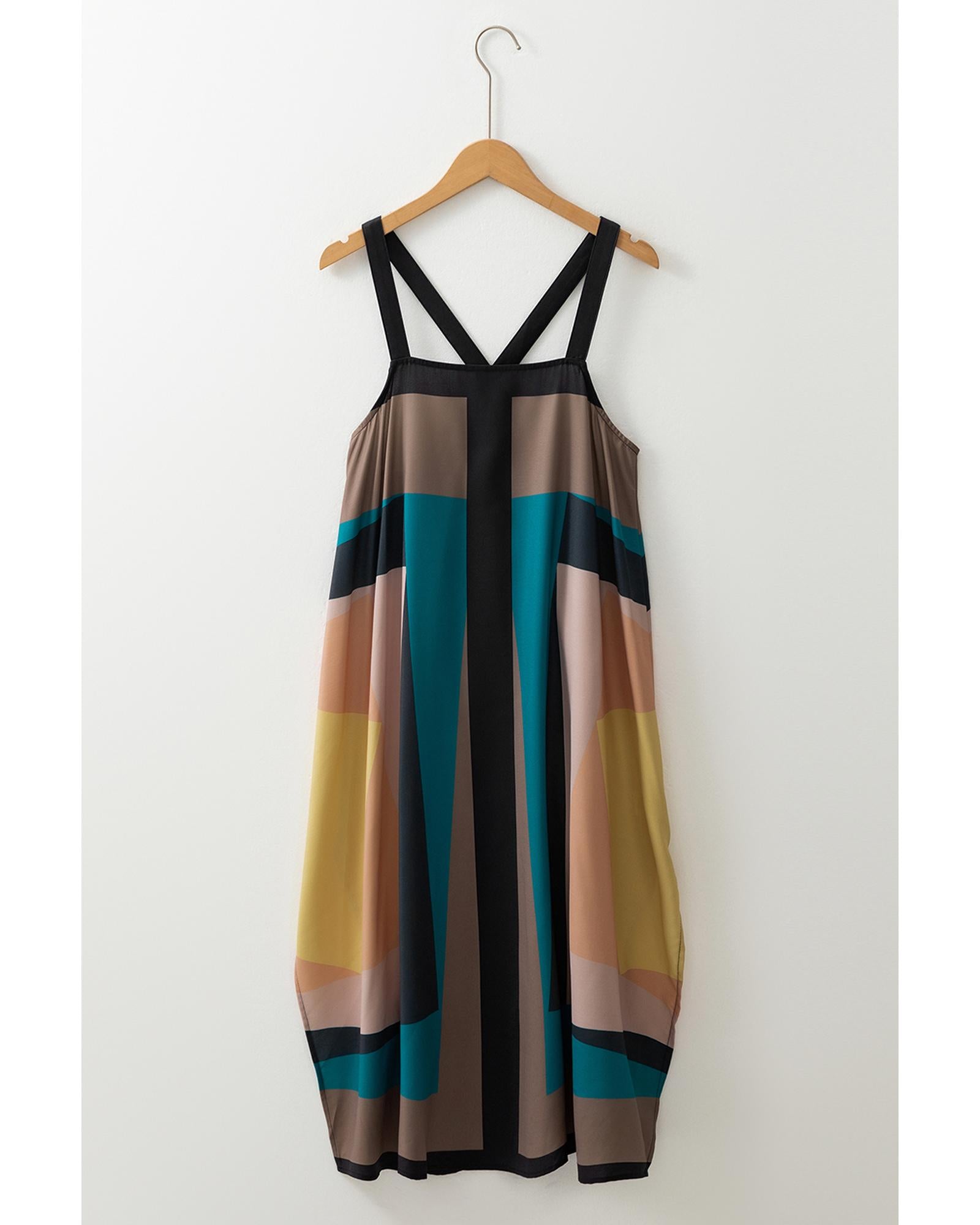 Brown Retro Geometric Printed Y Back Sleeveless Dress - M 7