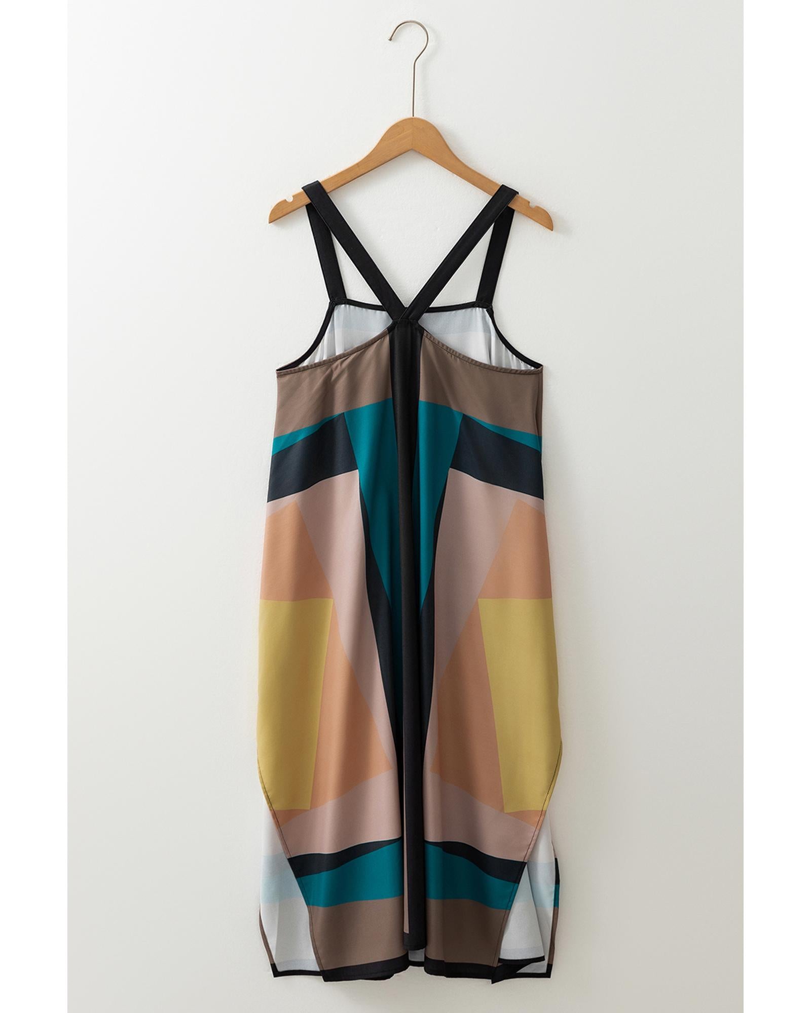 Brown Retro Geometric Printed Y Back Sleeveless Dress - M 8
