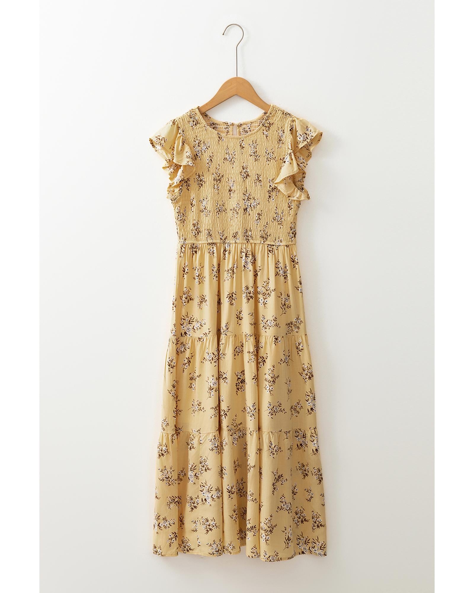 Yellow Boho Floral Print Ruffle Smocked Flowy Summer Dress - M 8