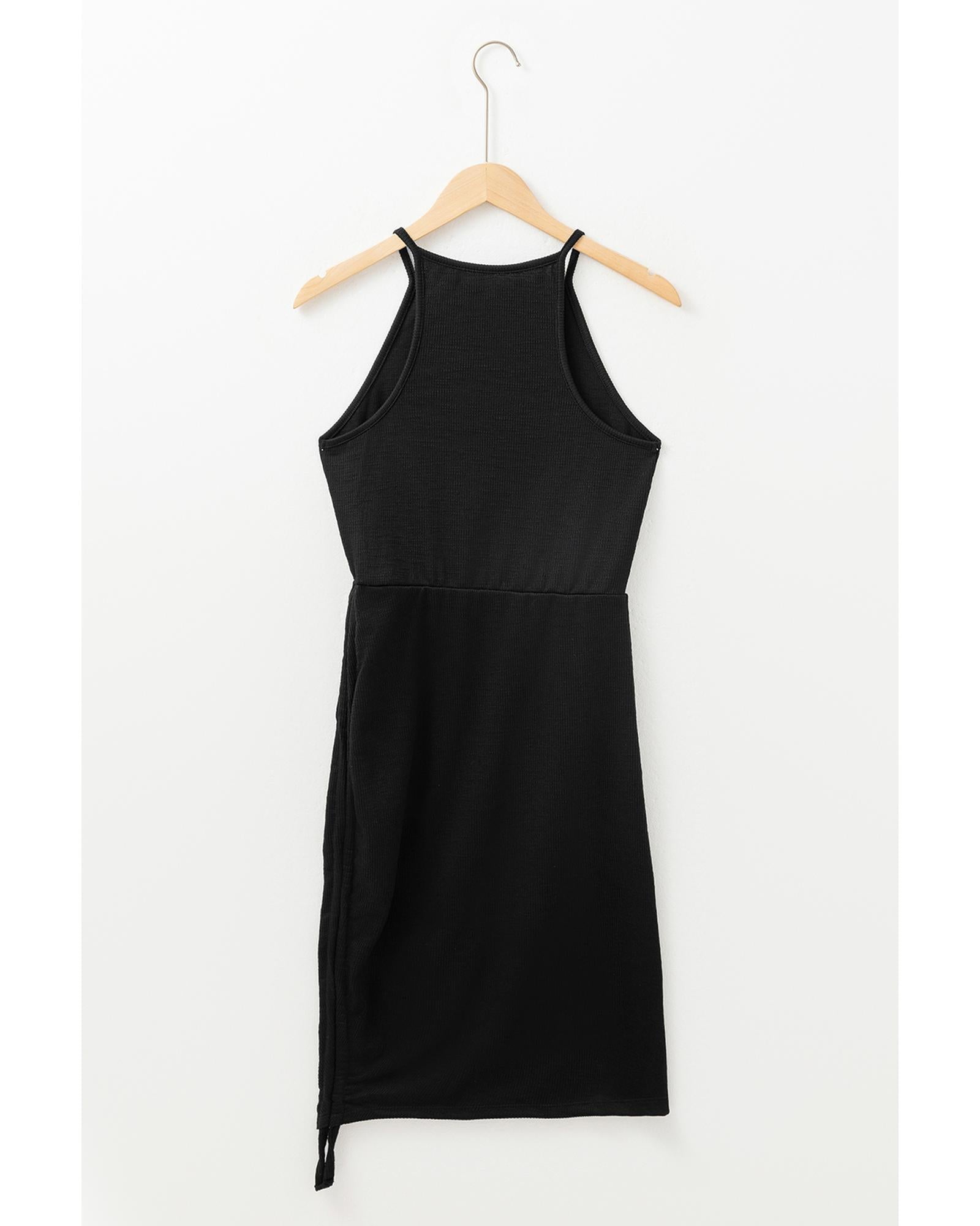 Black Racerback Ribbed Knit Drawstring Bodycon Dress - S 7