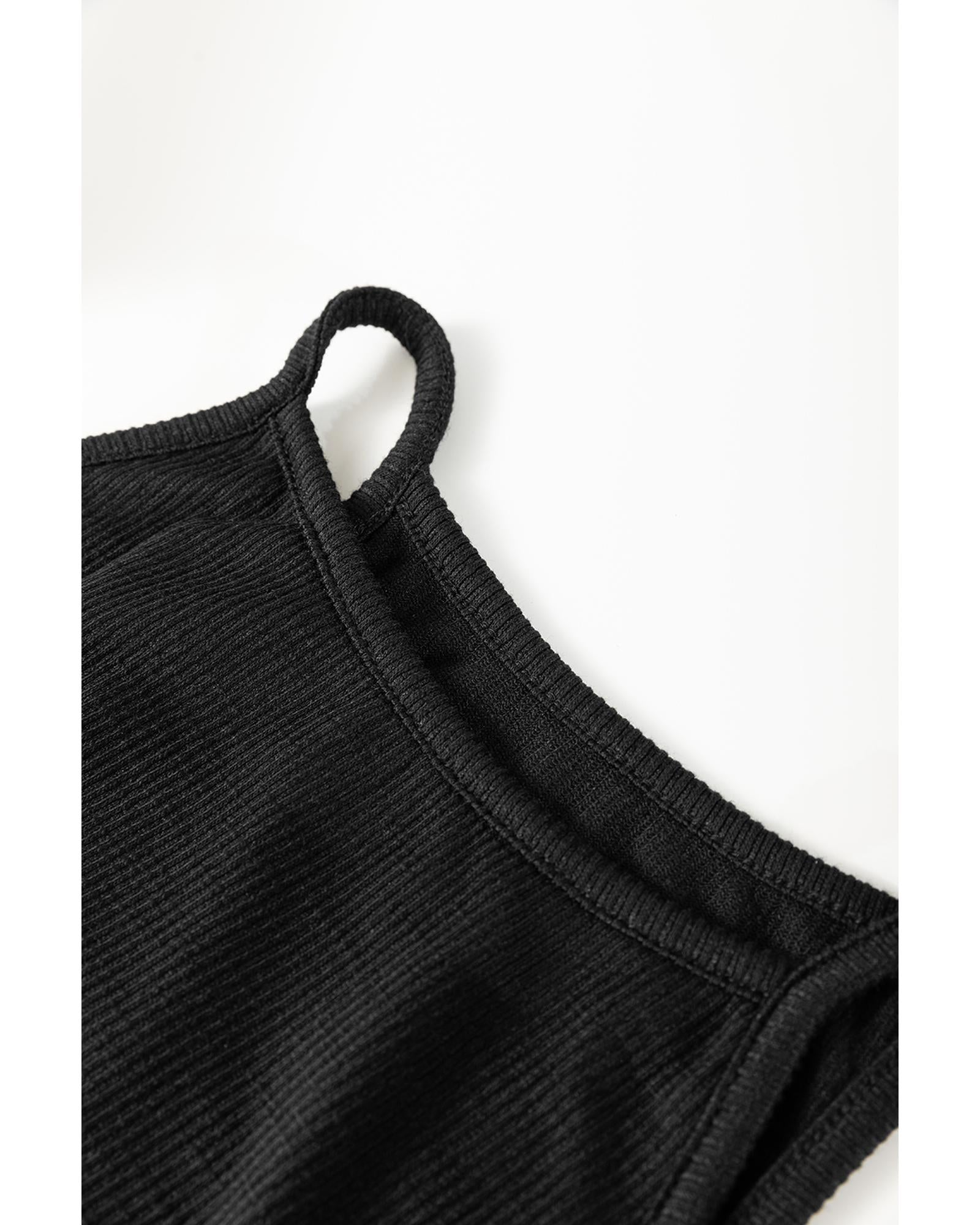 Black Racerback Ribbed Knit Drawstring Bodycon Dress - S 8