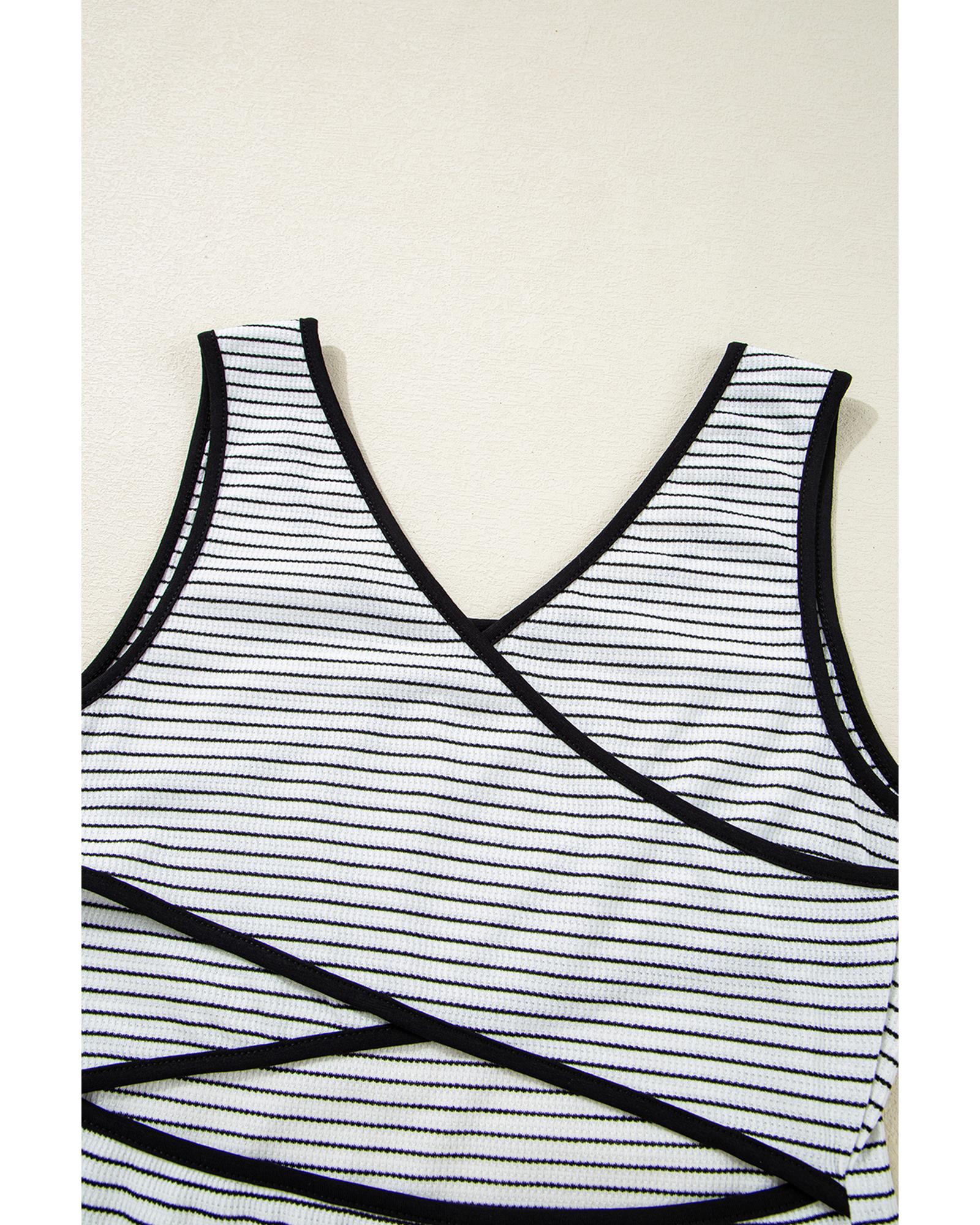 White Stripe Criss Cross Side Slits Slim Fit Sleeveless Midi Dress - S 8