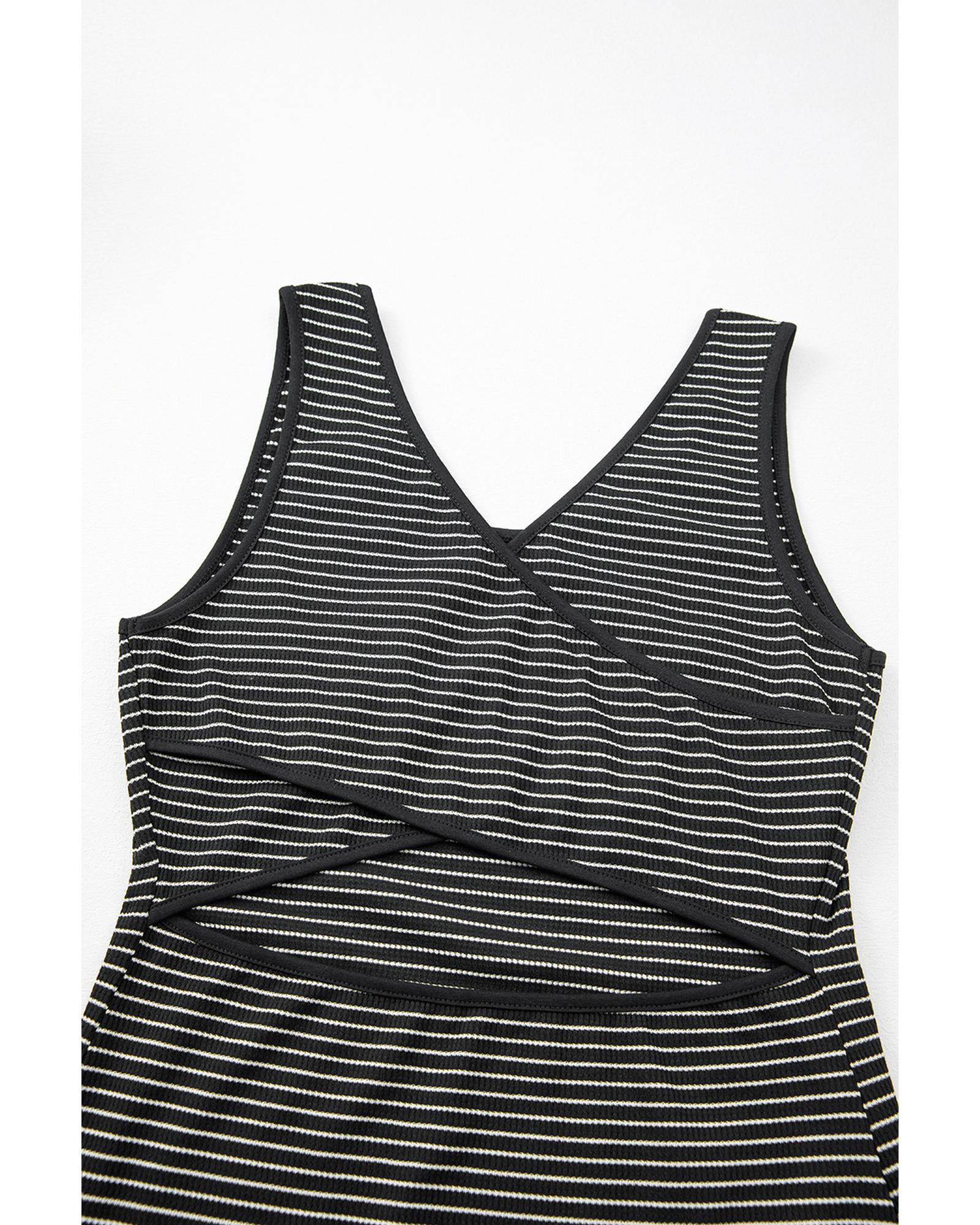 Black Stripe Criss Cross Side Slits Slim Fit Sleeveless Midi Dress - XL 8