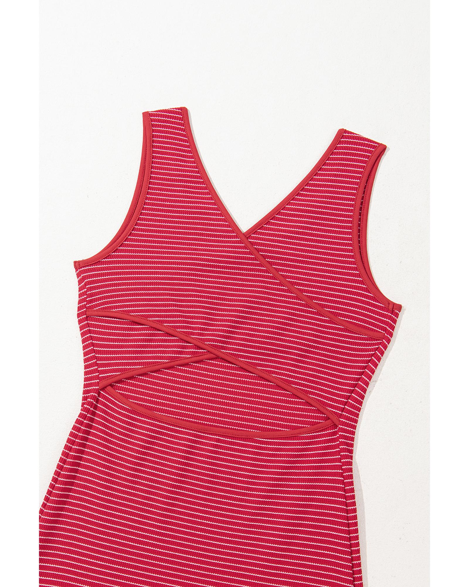 Red Stripe Criss Cross Side Slits Slim Fit Sleeveless Midi Dress - XL 8