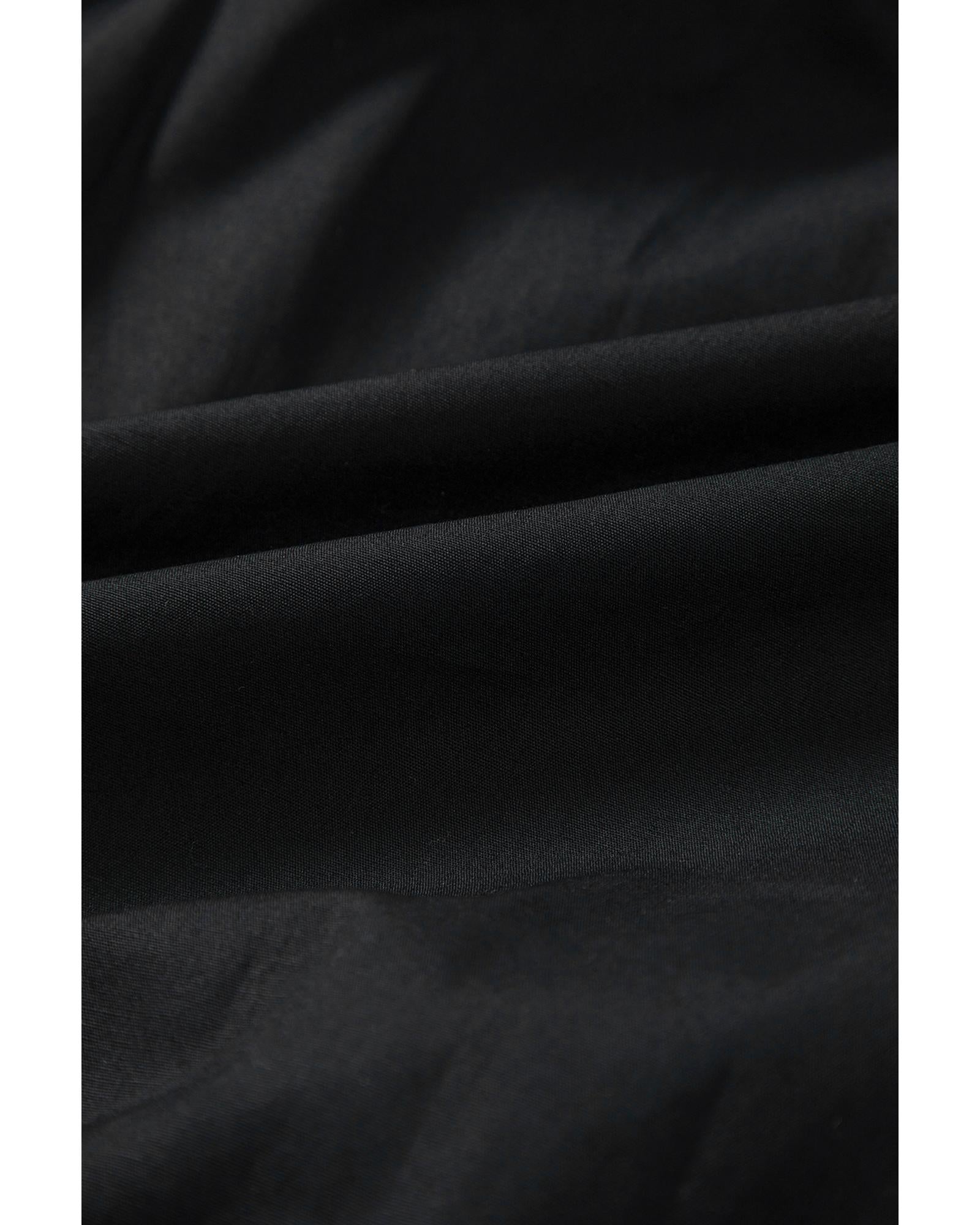 Black Shirt Style Button Down Puff Sleeve Ruffle Hem Dress - M 8