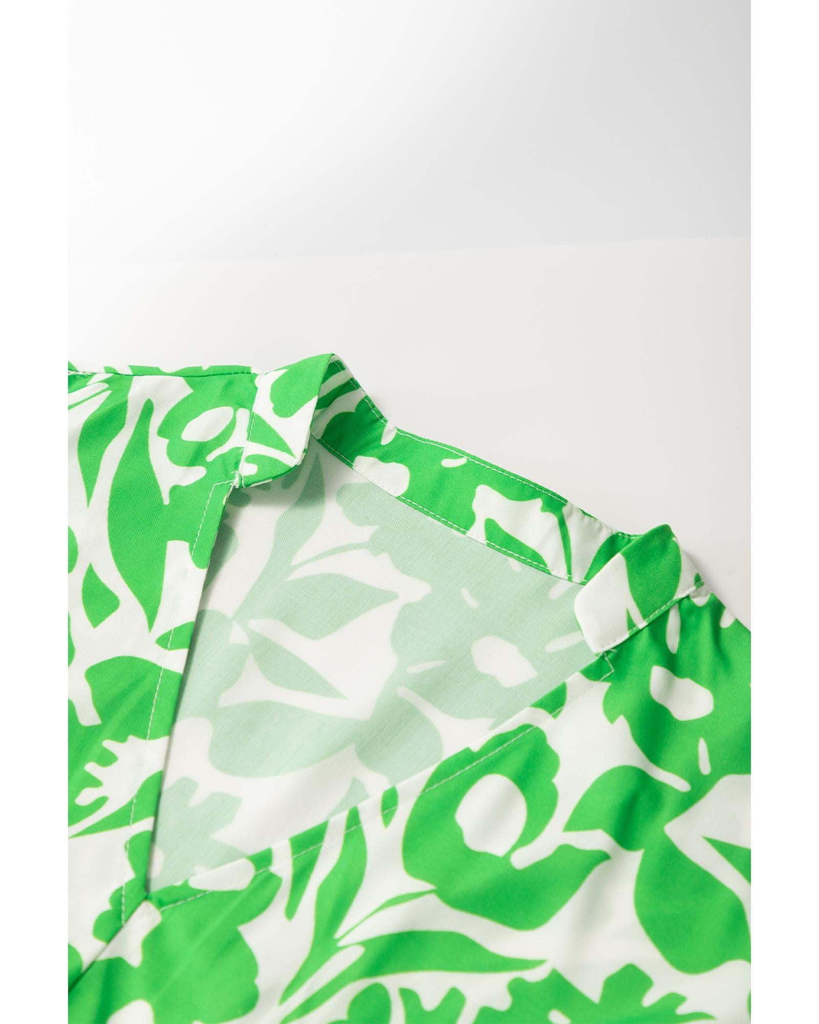 Green Floral Print Puff Half Sleeve V Neck Babydoll Dress - L 4