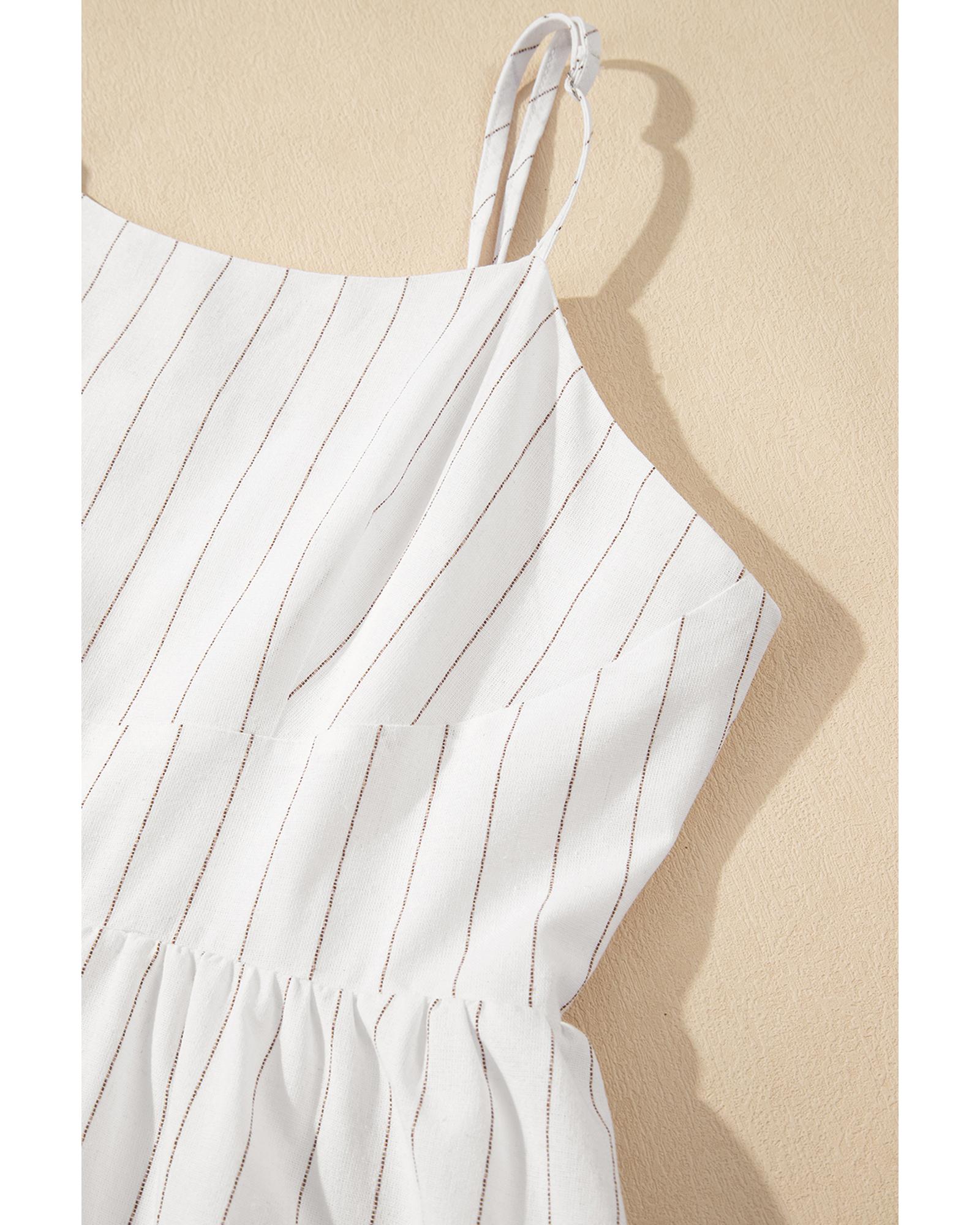 Beige Stripe Spaghetti Strap Pocketed High Waist Maxi Dress - L 4