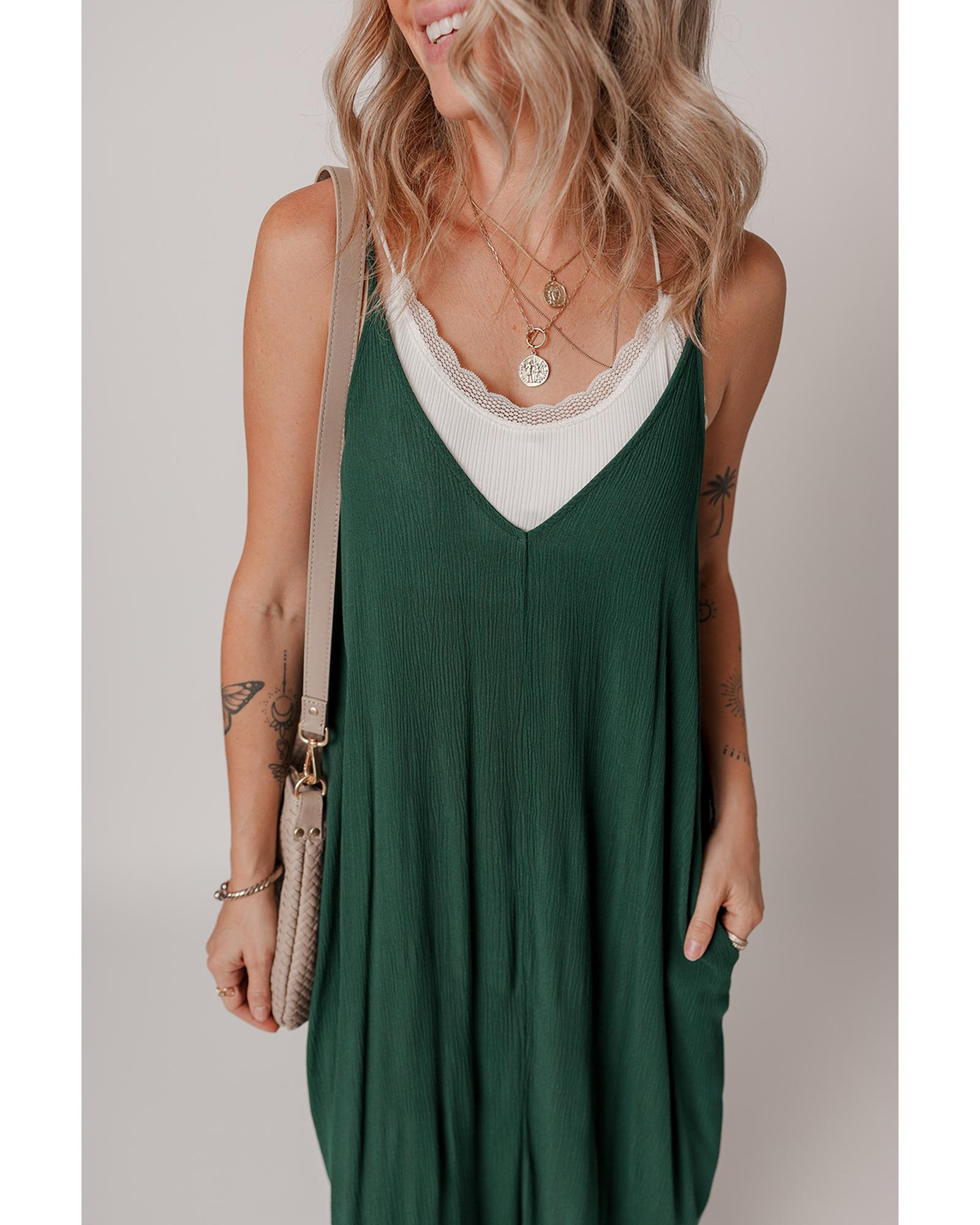 Duffel Green Spaghetti Straps Pocketed Slouchy Maxi Dress - L 4