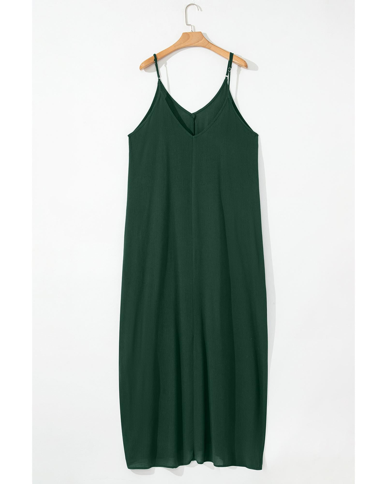 Duffel Green Spaghetti Straps Pocketed Slouchy Maxi Dress - L 6