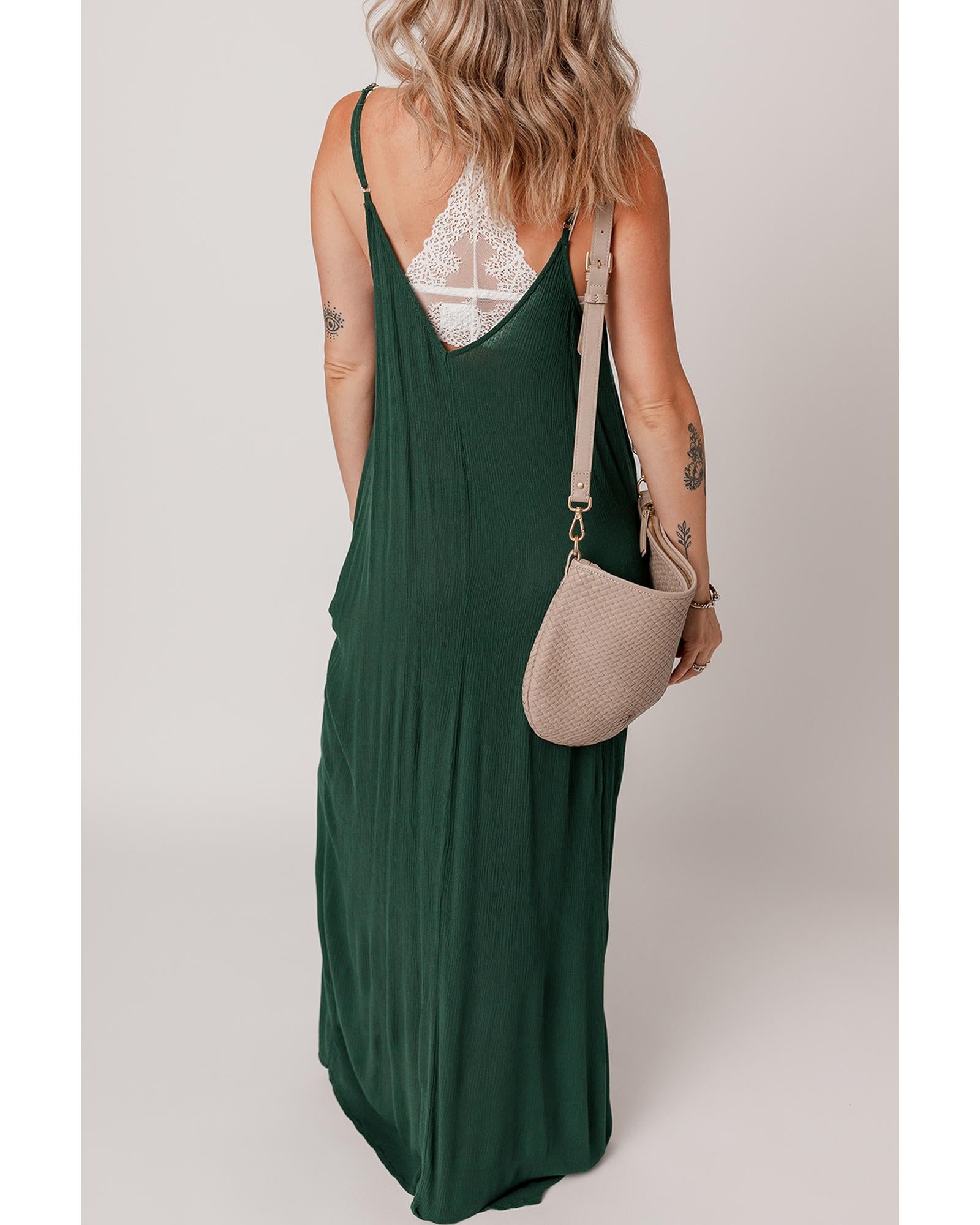 Duffel Green Spaghetti Straps Pocketed Slouchy Maxi Dress - XL
