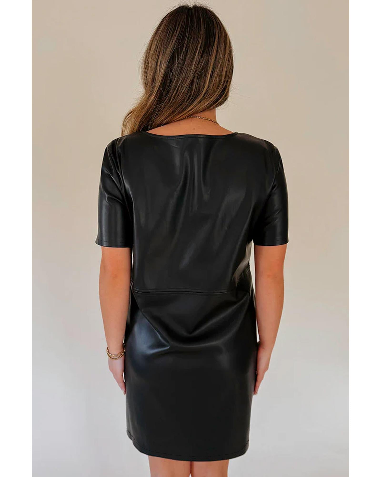 Black Faux Leather Loose T-shirt Dress - L 3