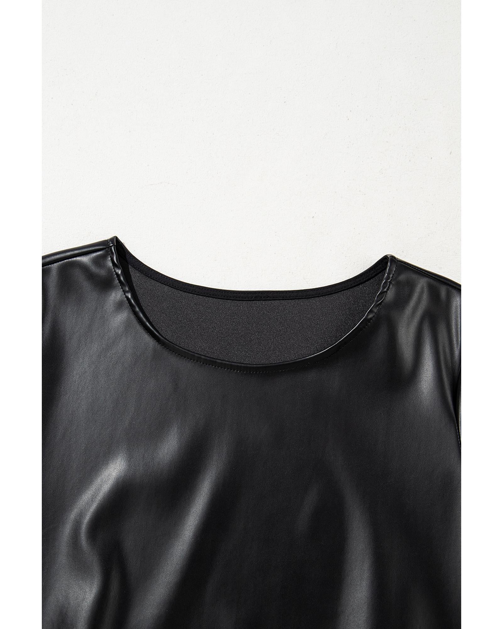 Black Faux Leather Loose T-shirt Dress - L 5