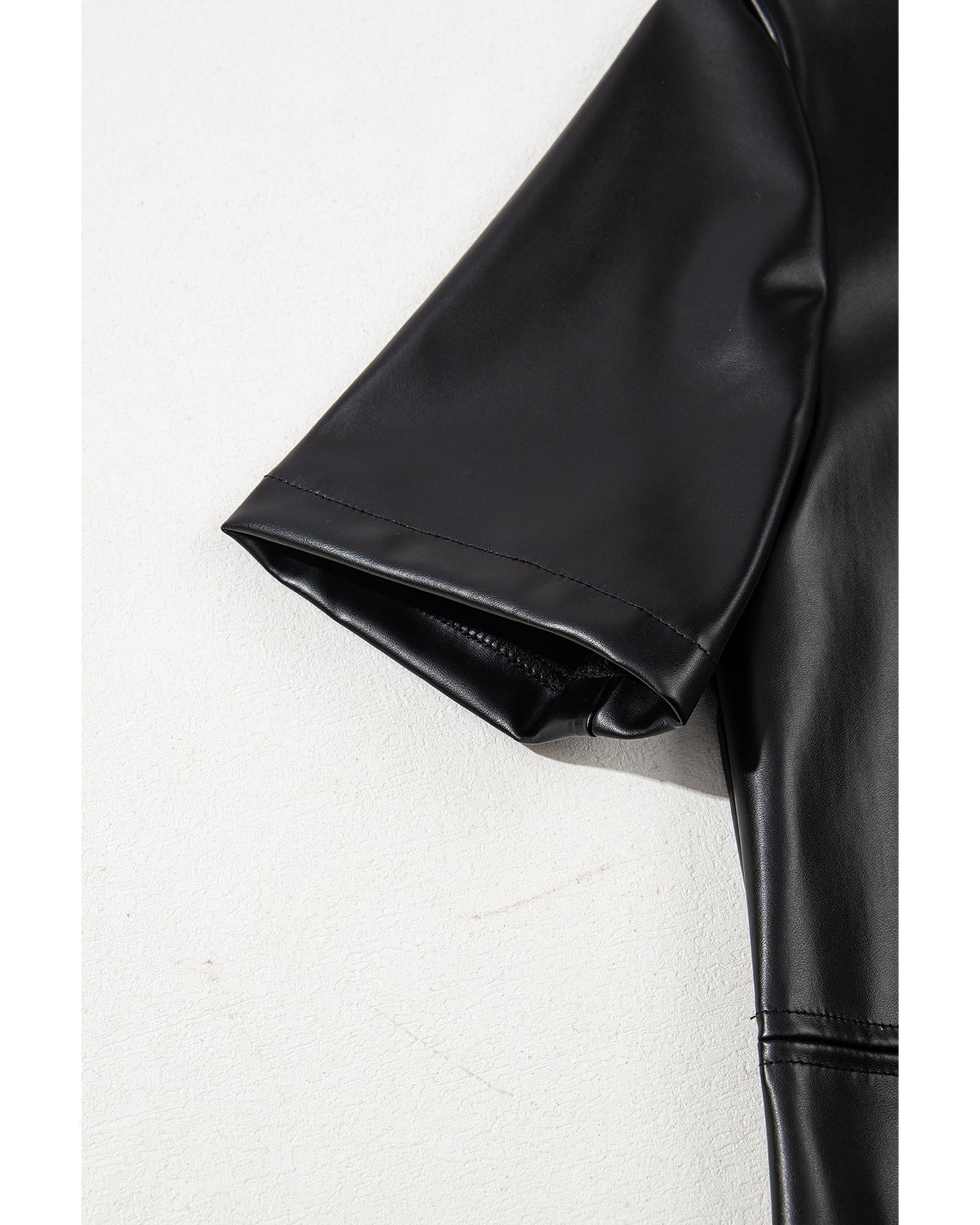 Black Faux Leather Loose T-shirt Dress - L 8