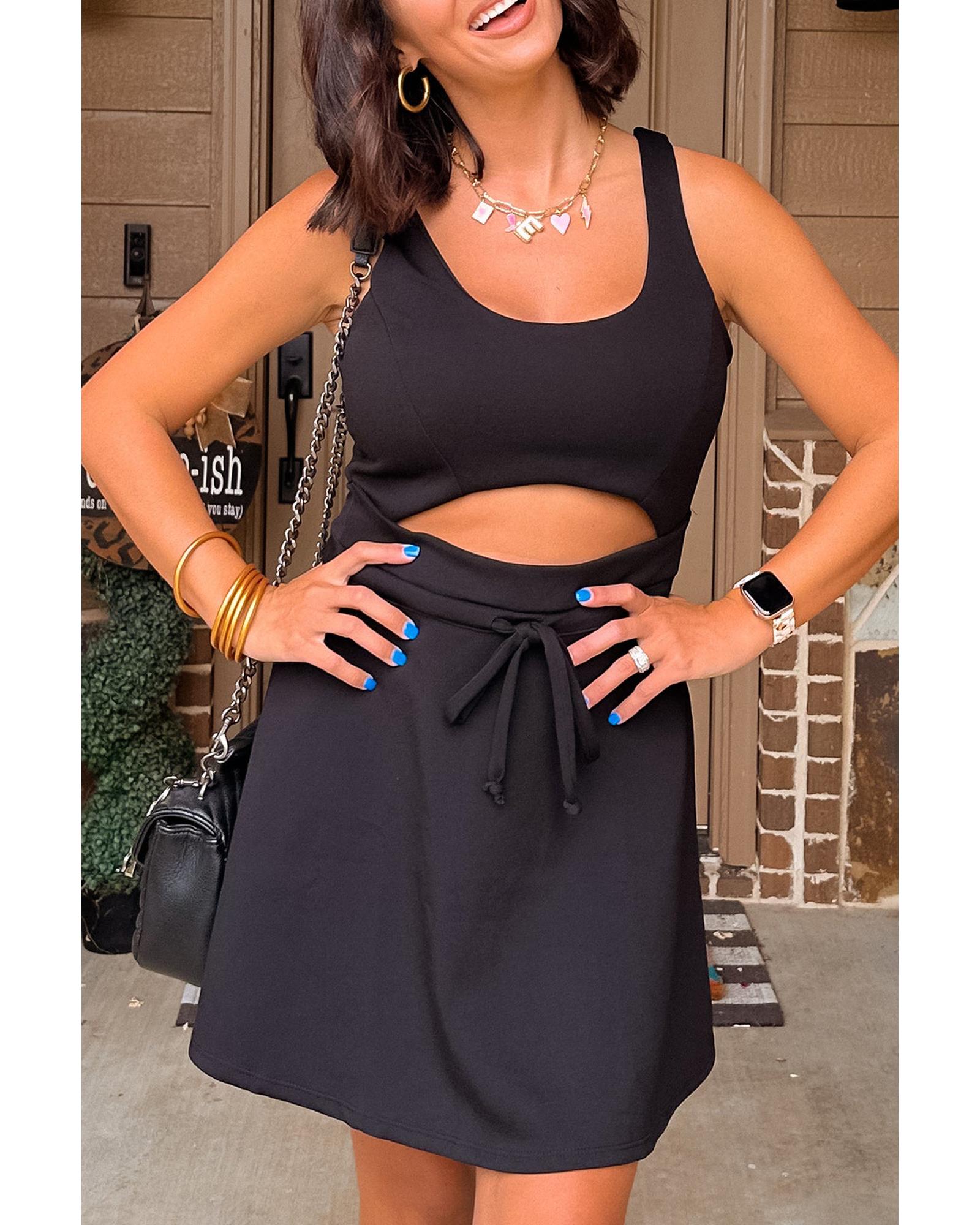 Black Cut Out Front High Waist Tank Mini Dress - M