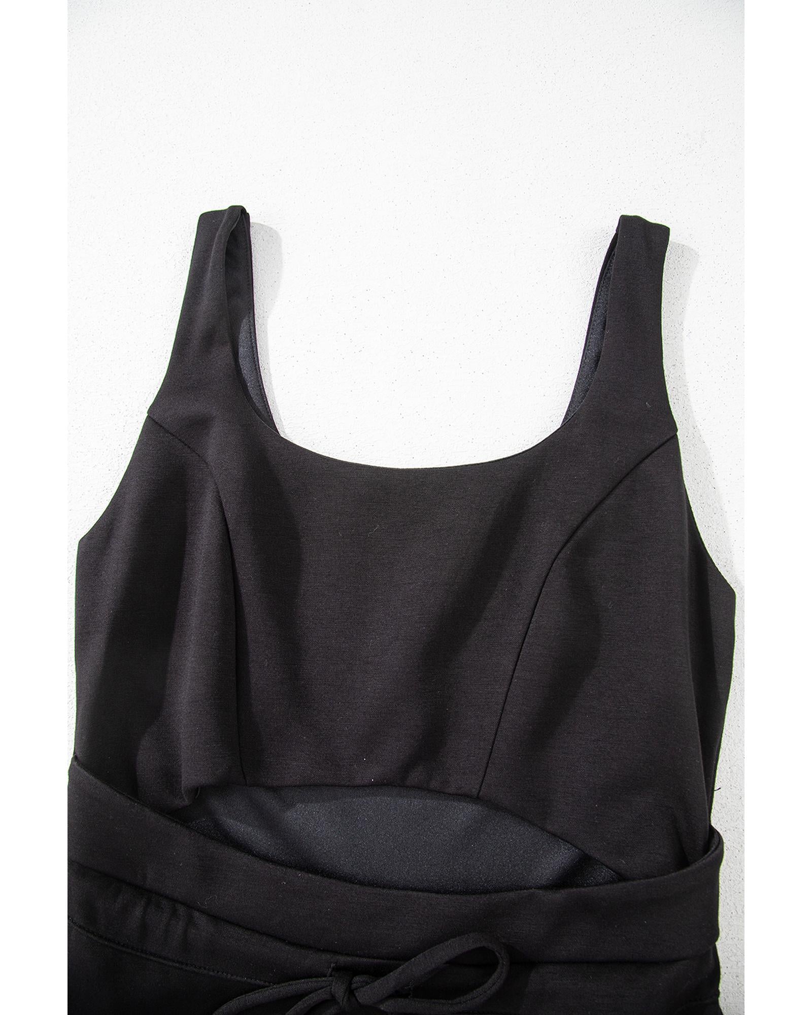 Black Cut Out Front High Waist Tank Mini Dress - M 8
