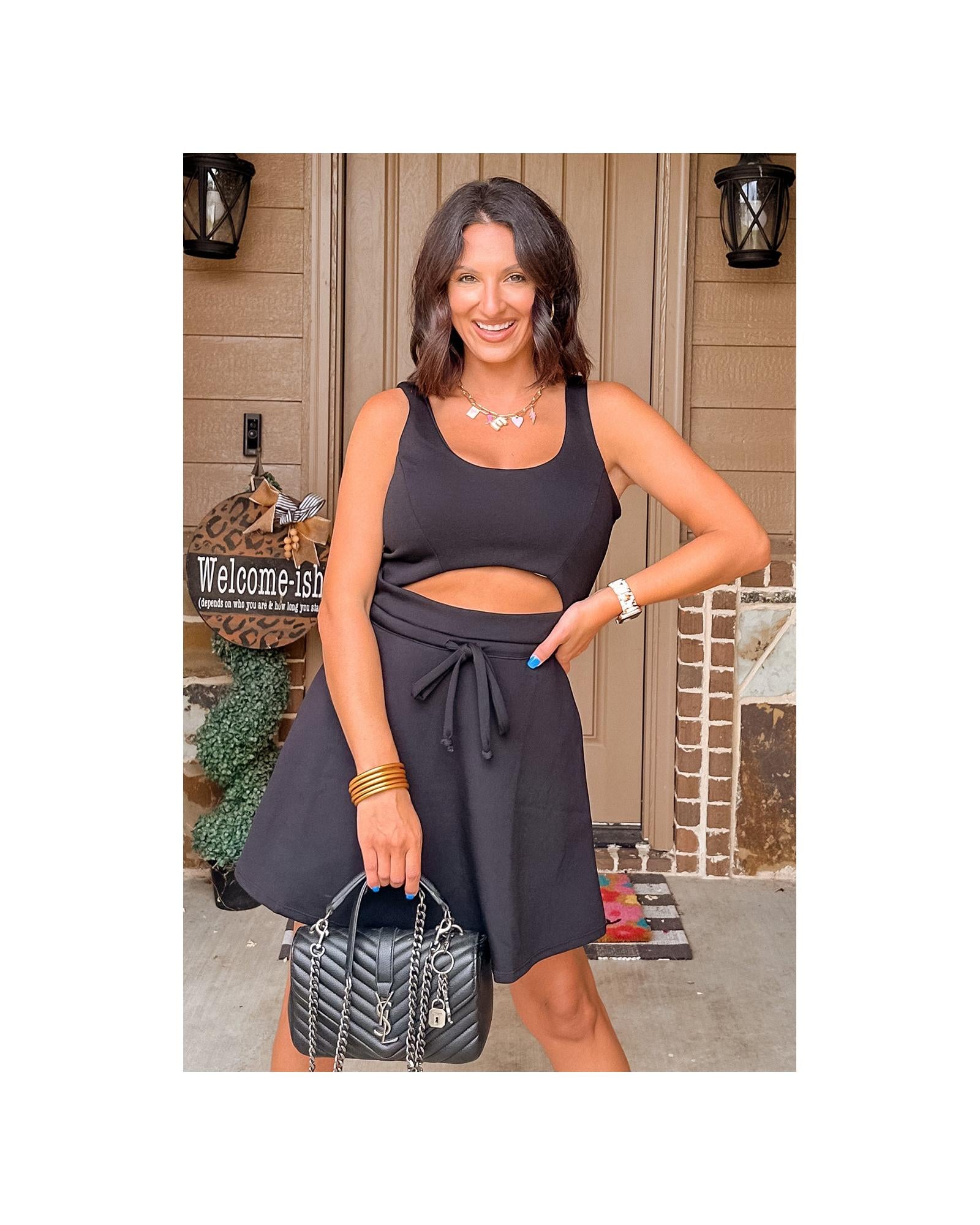 Black Cut Out Front High Waist Tank Mini Dress - S 4