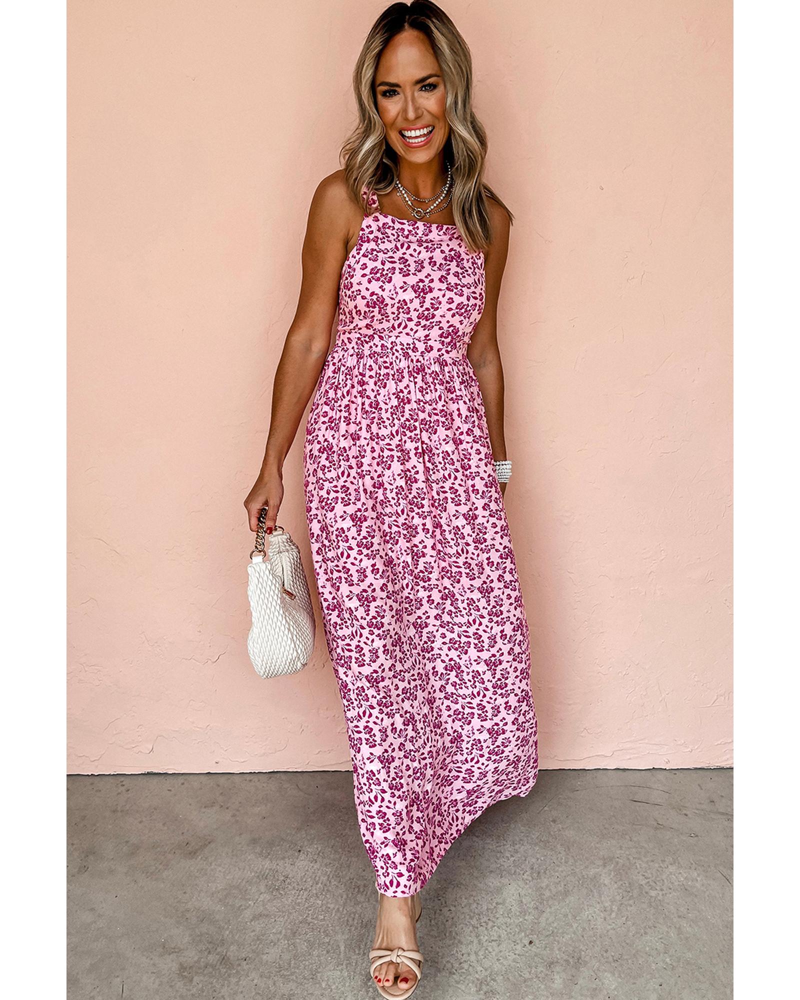 Pink Floral Cutout Back Empire Waist Sleeveless Maxi Dress - L 4