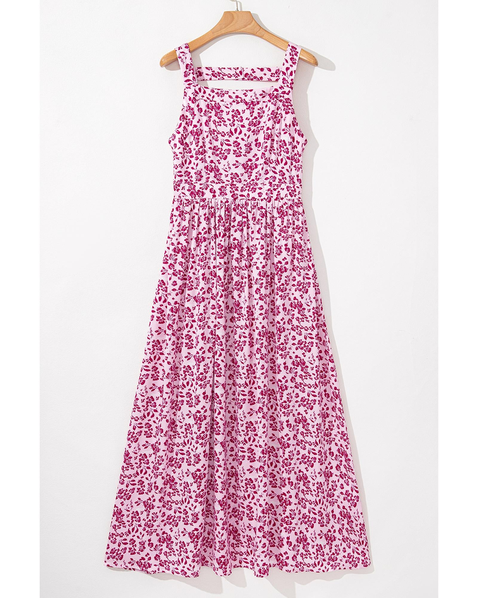 Pink Floral Cutout Back Empire Waist Sleeveless Maxi Dress - L 8