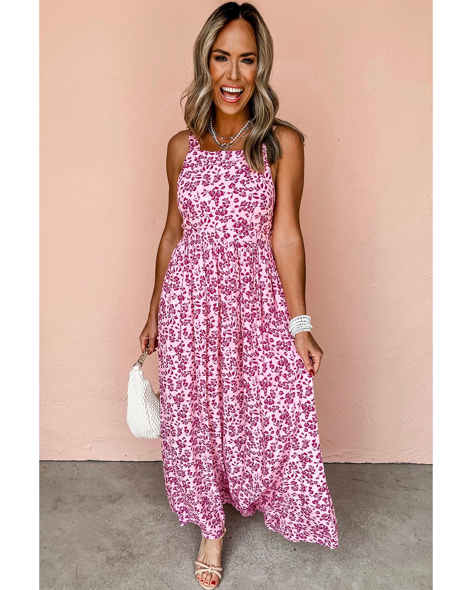Pink Floral Cutout Back Empire Waist Sleeveless Maxi Dress - M 5