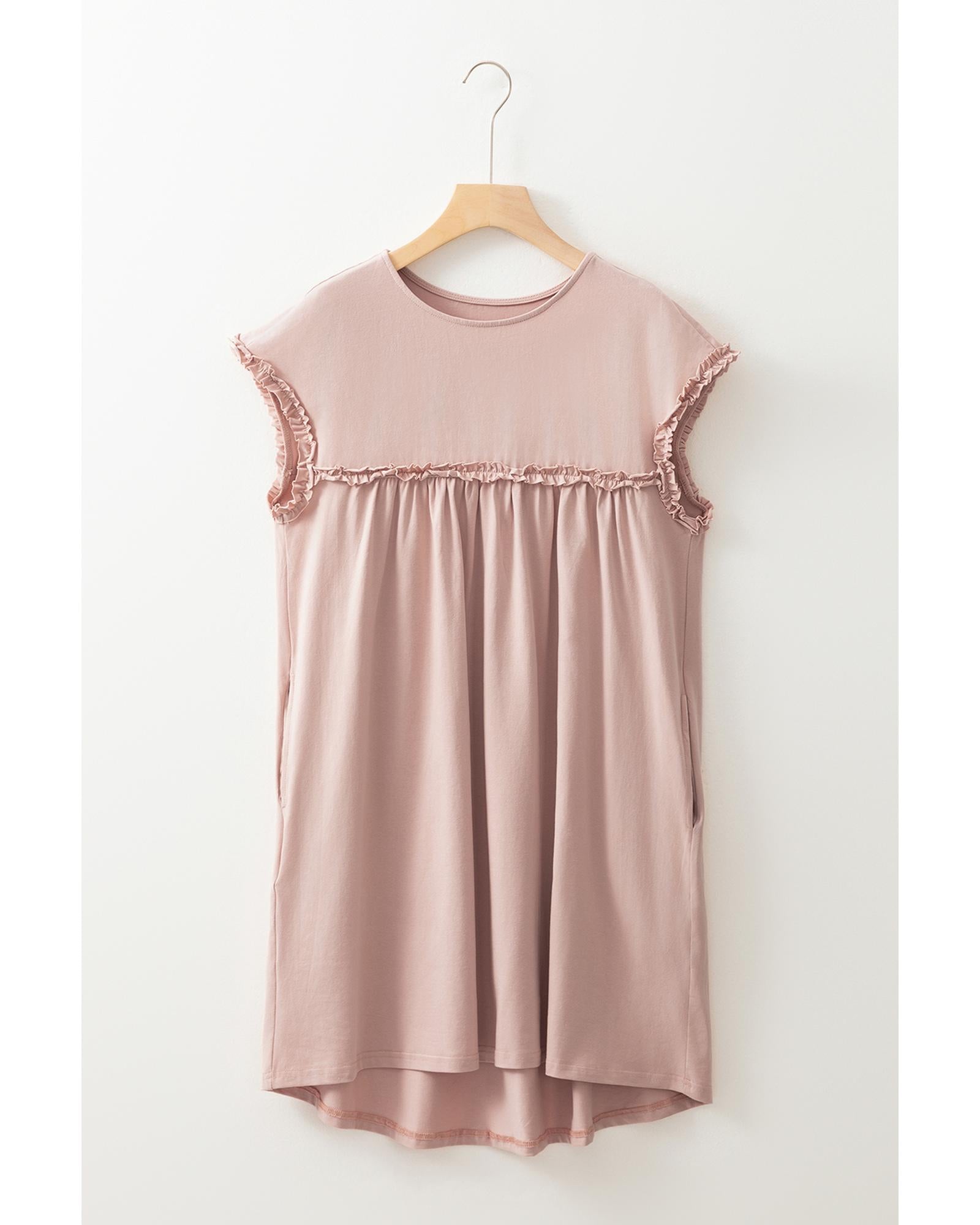 Oatmeal Frilled Trim Crew Neck Loose Fit Mini Dress - XL 7