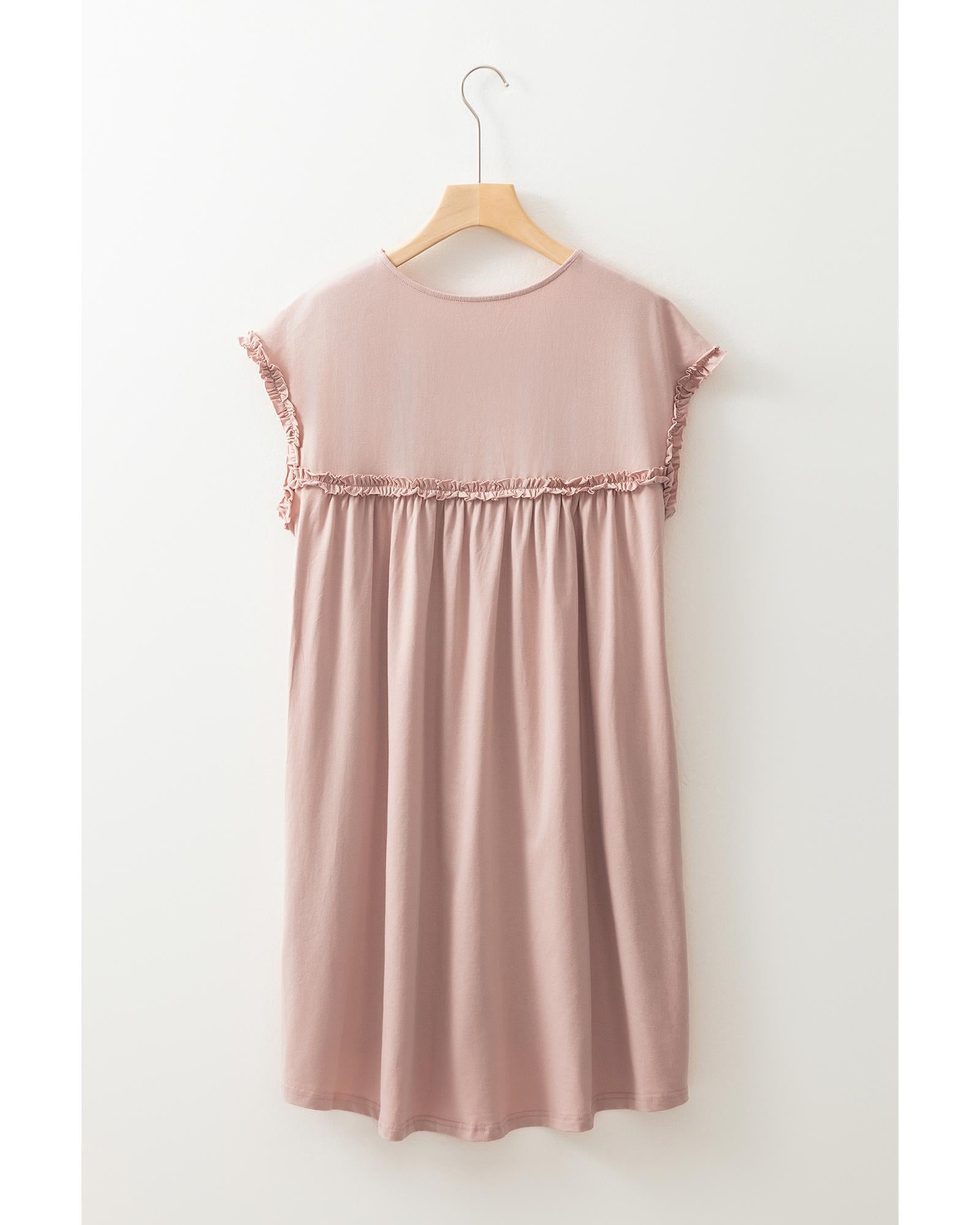 Oatmeal Frilled Trim Crew Neck Loose Fit Mini Dress - XL 8