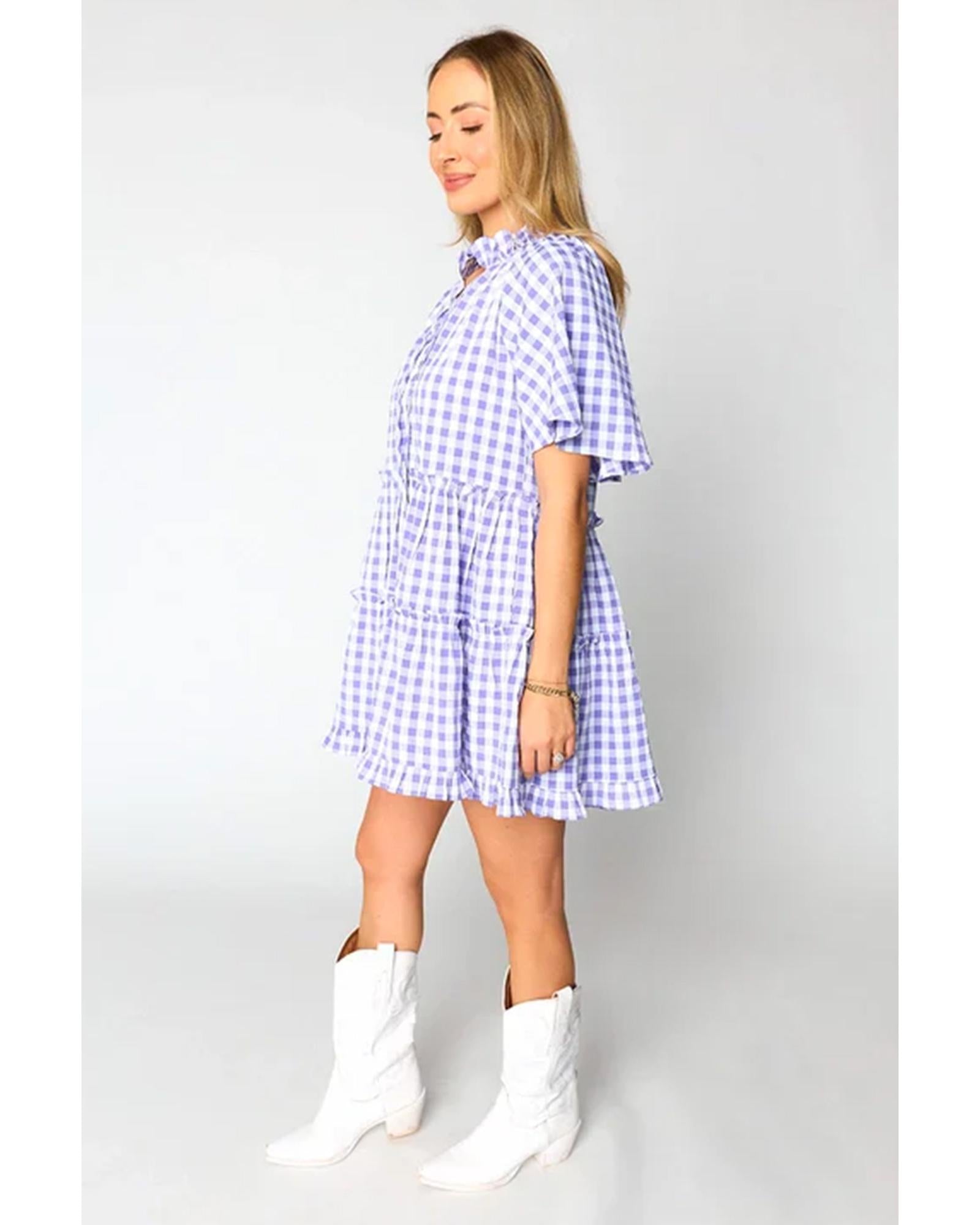 Lavendula Plaid Ruffle Wide Short Sleeve Babydoll Mini Dress - M 4