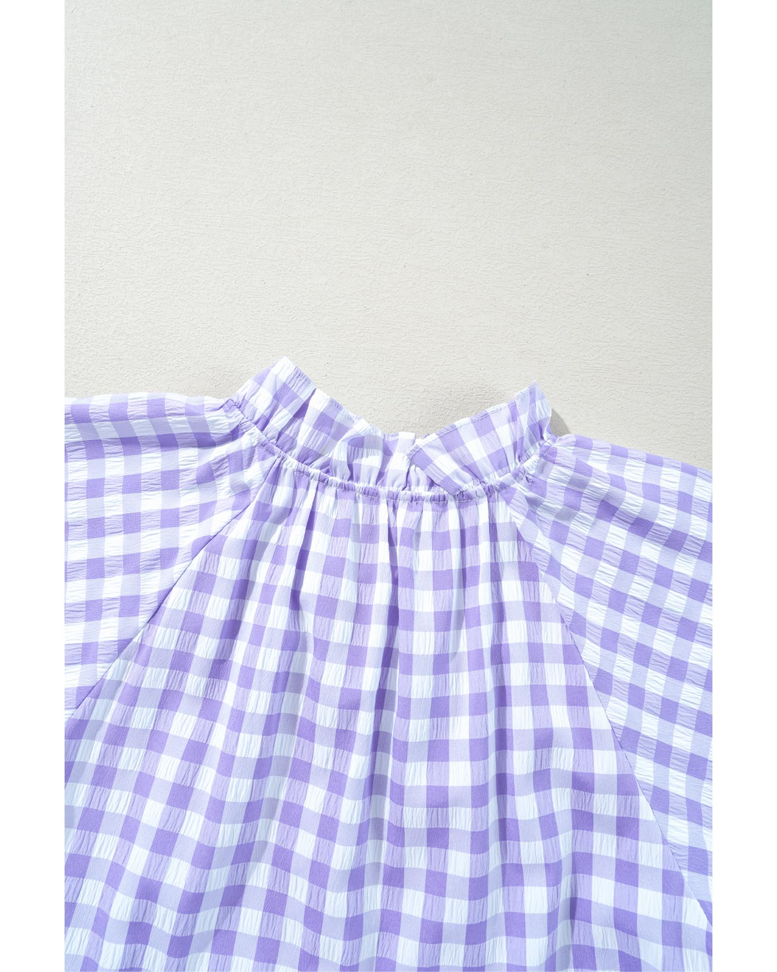 Lavendula Plaid Ruffle Wide Short Sleeve Babydoll Mini Dress - M 8