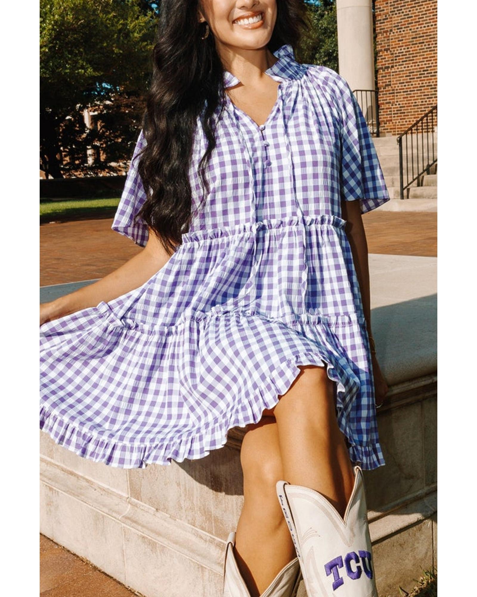 Lavendula Plaid Ruffle Wide Short Sleeve Babydoll Mini Dress - XL