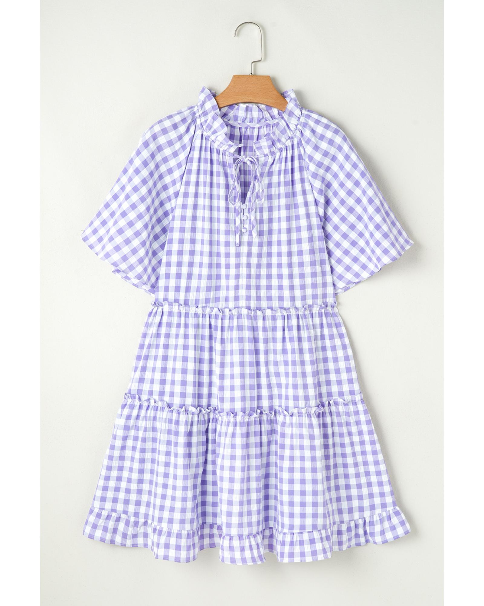 Lavendula Plaid Ruffle Wide Short Sleeve Babydoll Mini Dress - XL 5