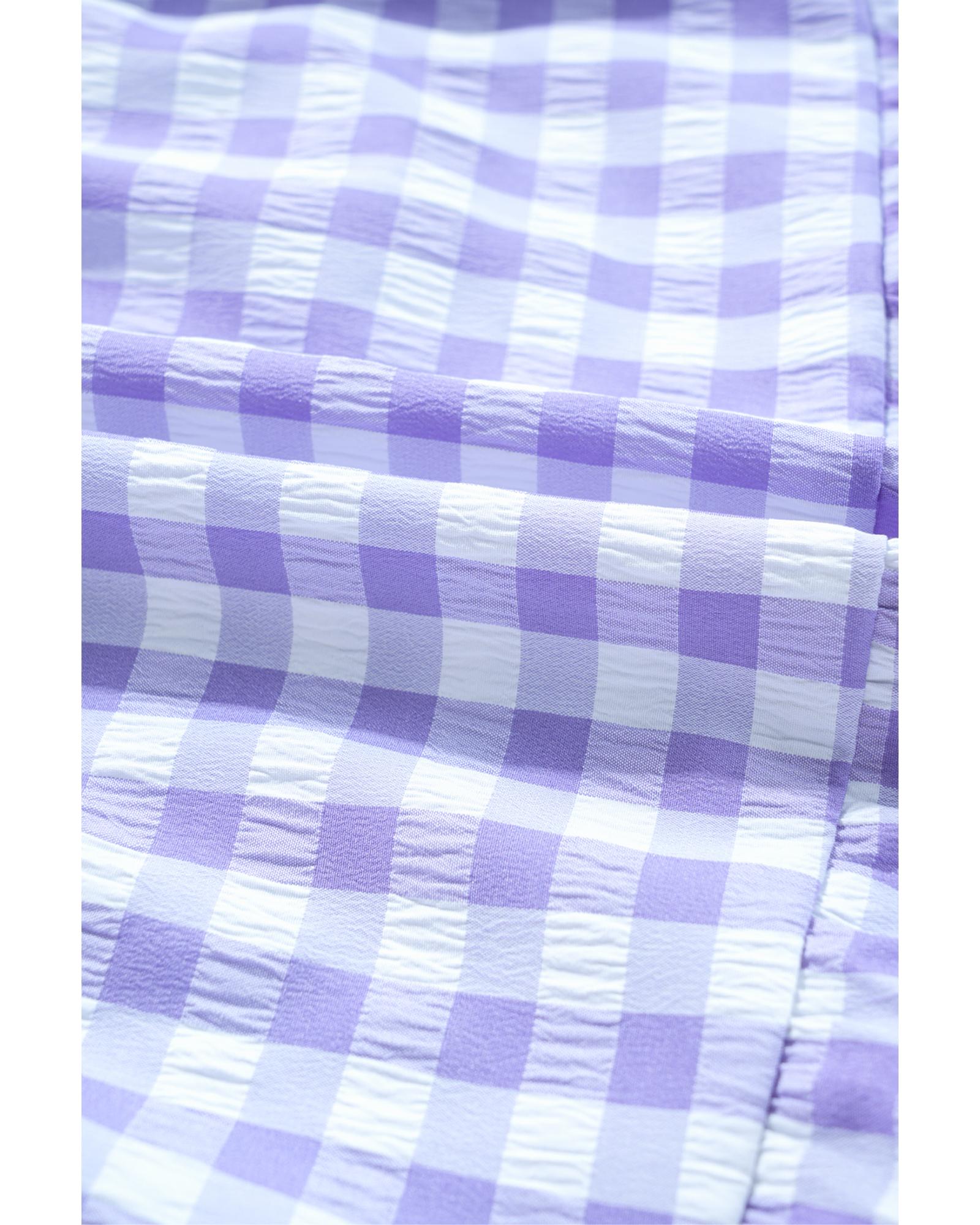 Lavendula Plaid Ruffle Wide Short Sleeve Babydoll Mini Dress - XL 7