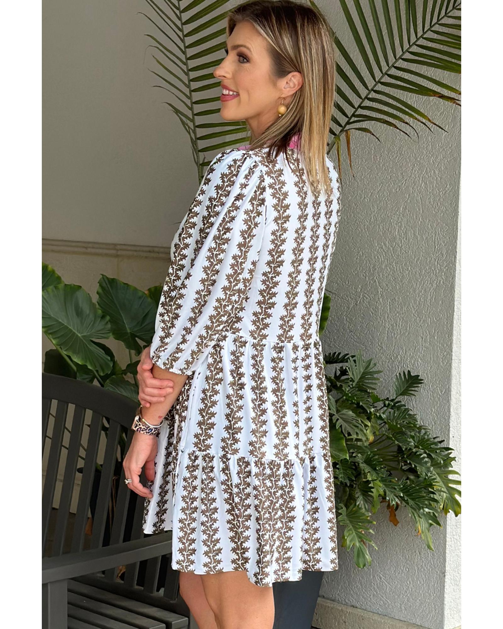 Black Contrast Floral V Neck Printed Bracelet Sleeve Dress - M 3