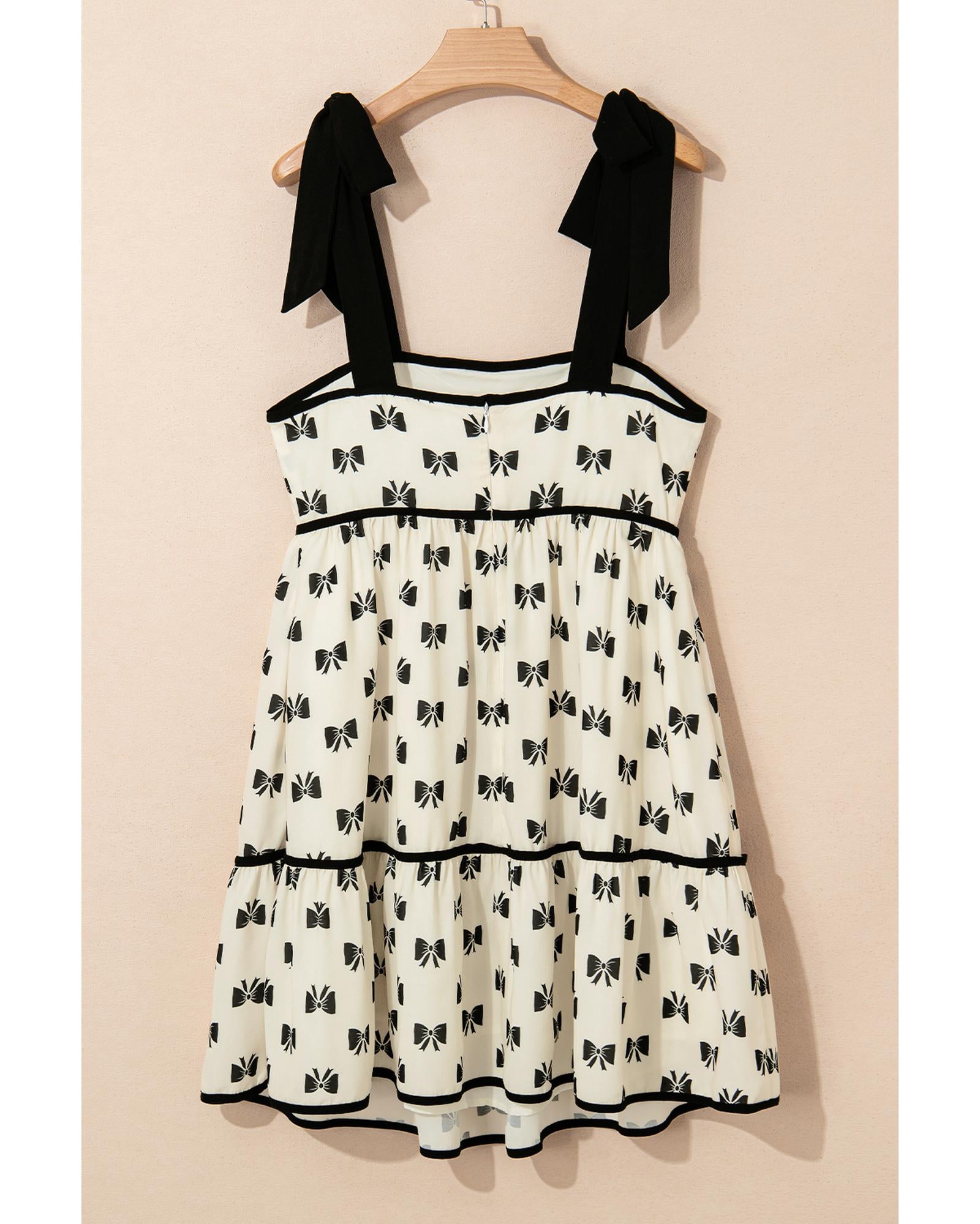 White Bow Knot Color Contrast Trim Knotted Shoulder Mini Dress - L 8