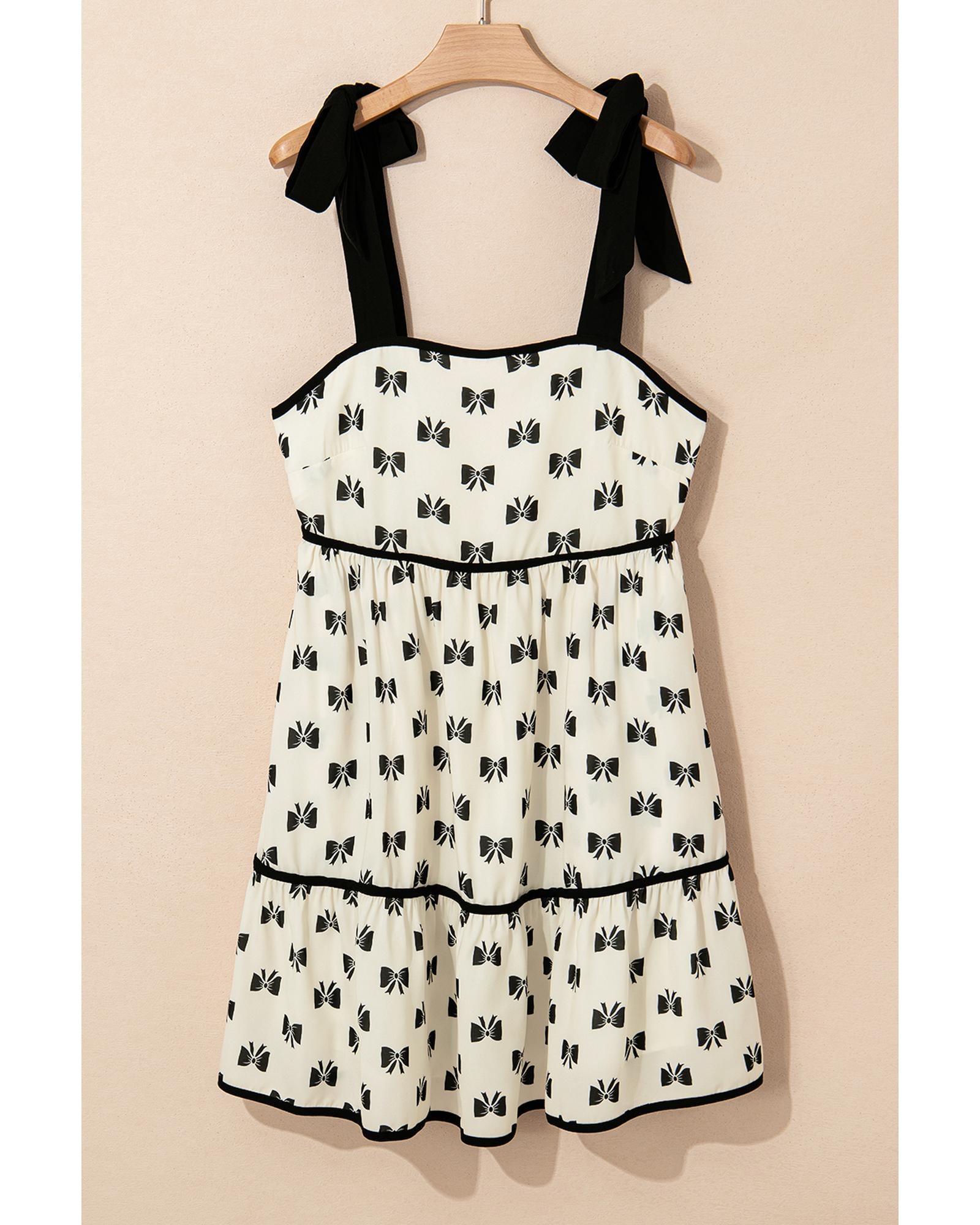 White Bow Knot Color Contrast Trim Knotted Shoulder Mini Dress - M 7