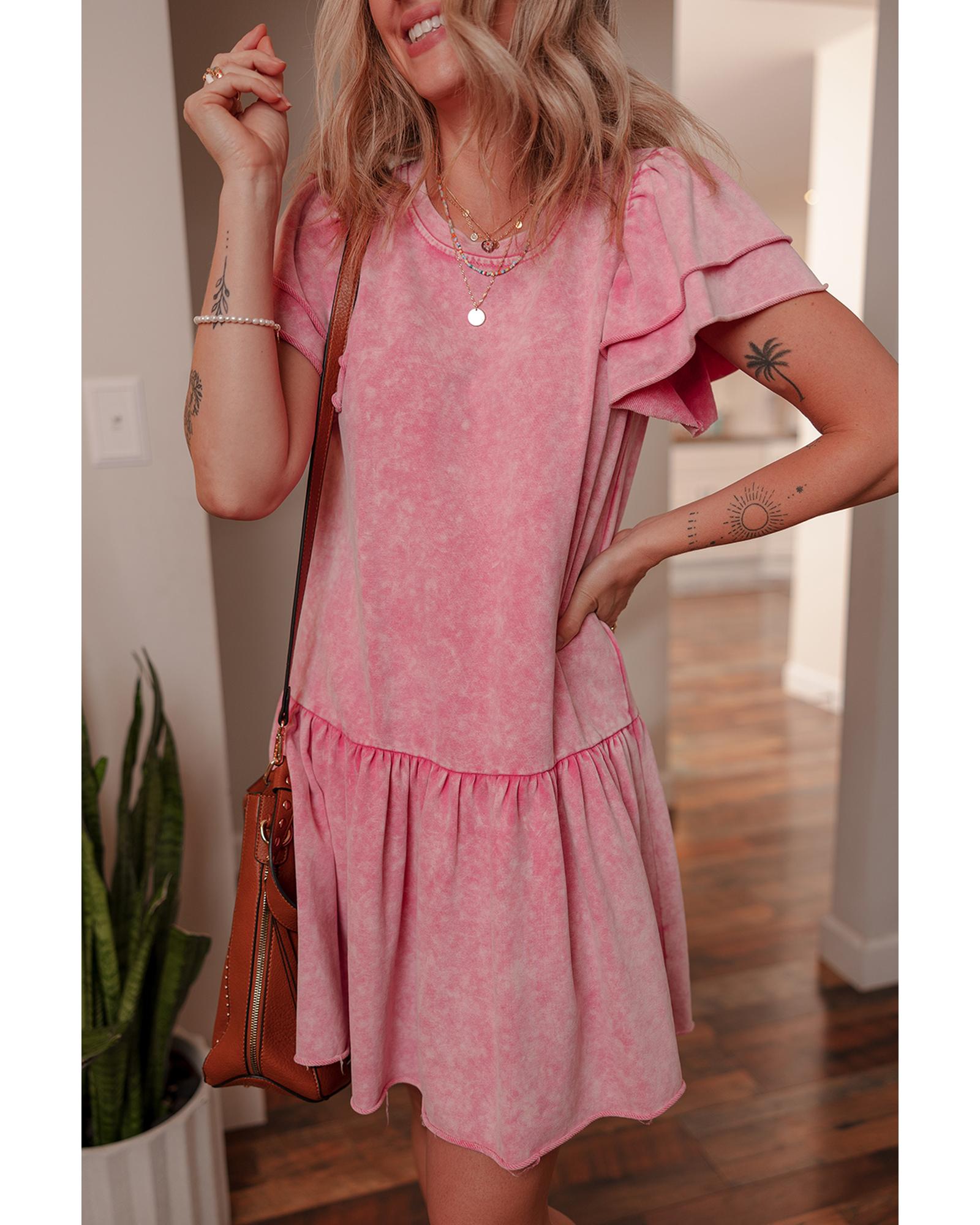 Sachet Pink Mineral Wash Raw Edge Ruffle Mini Dress - M 6