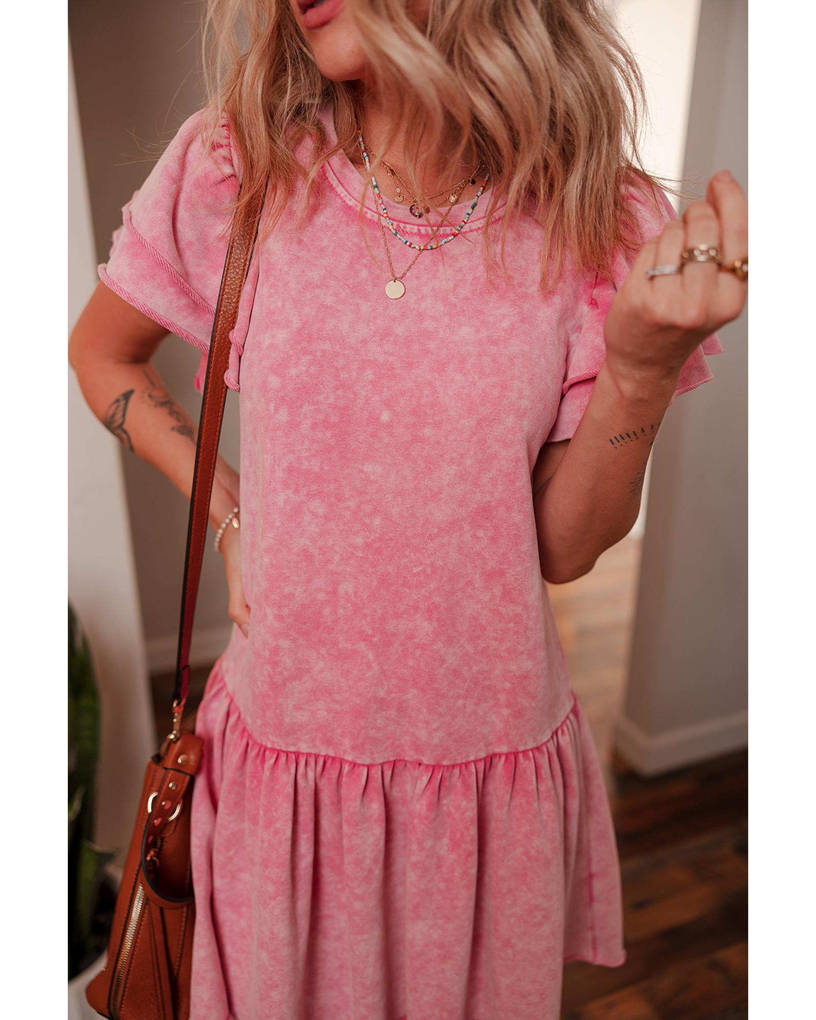 Sachet Pink Mineral Wash Raw Edge Ruffle Mini Dress - XL 7