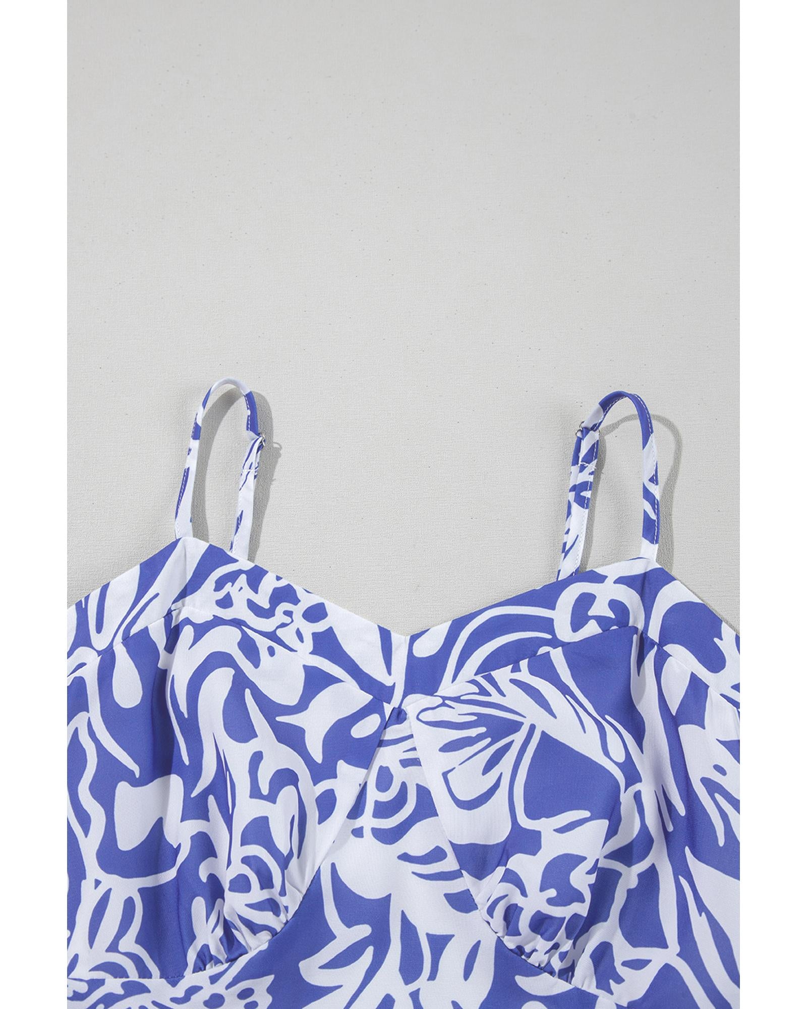 Sky Blue Floral Print Spaghetti Strap High Waist Maxi Dress - L 7