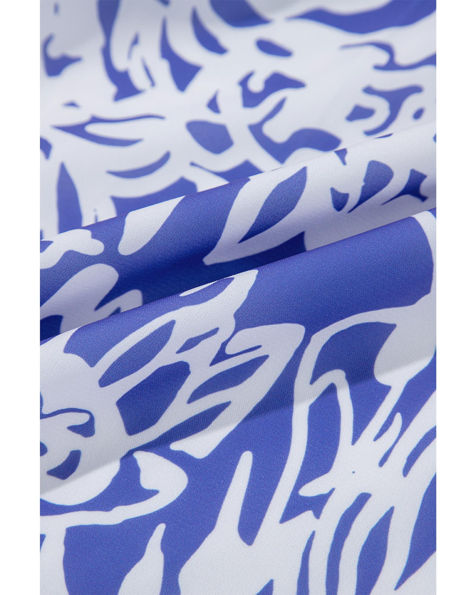 Sky Blue Floral Print Spaghetti Strap High Waist Maxi Dress - M 8