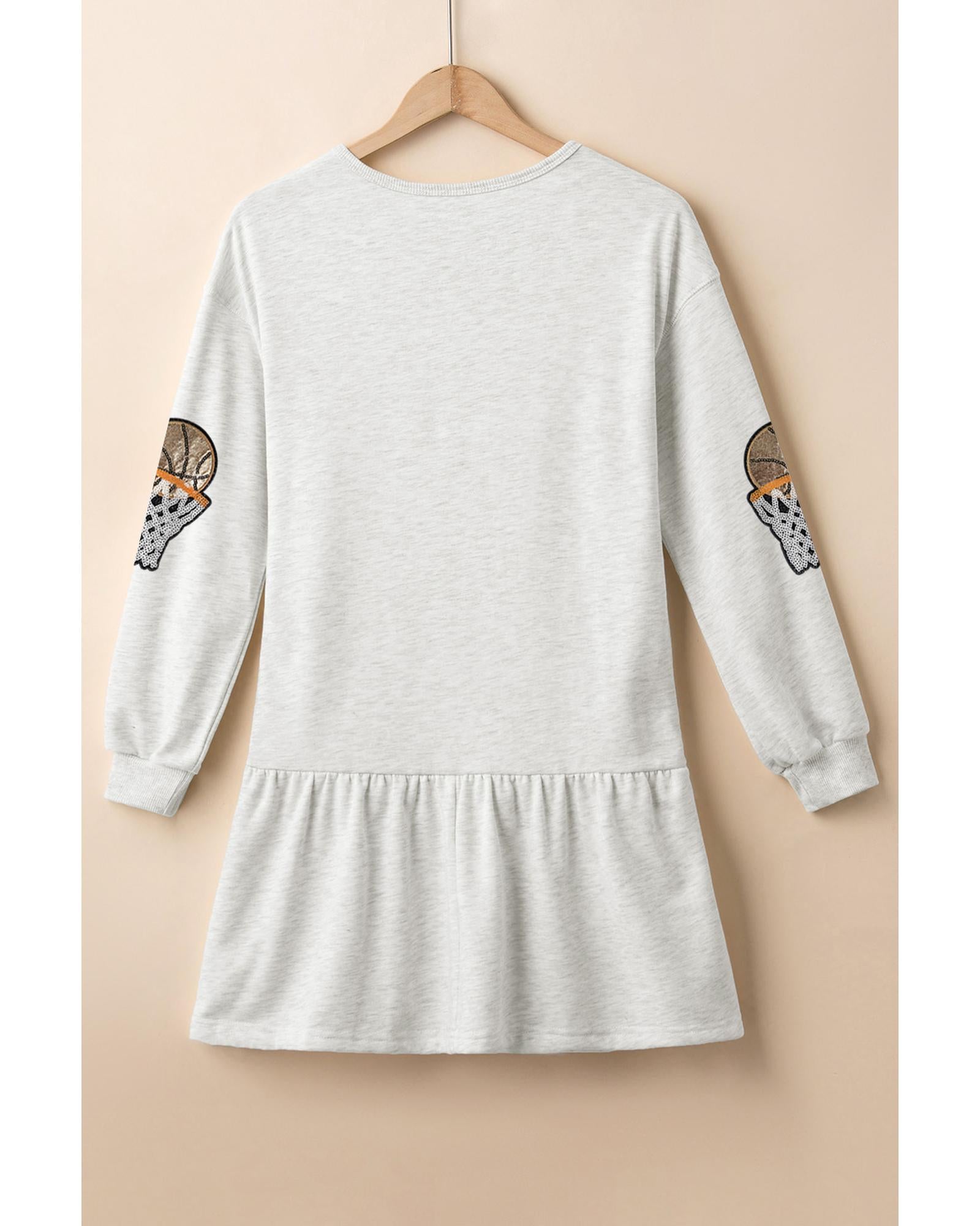White Sequined Basketball Patched Ruffled Long Sleeve Mini Dress - M 5