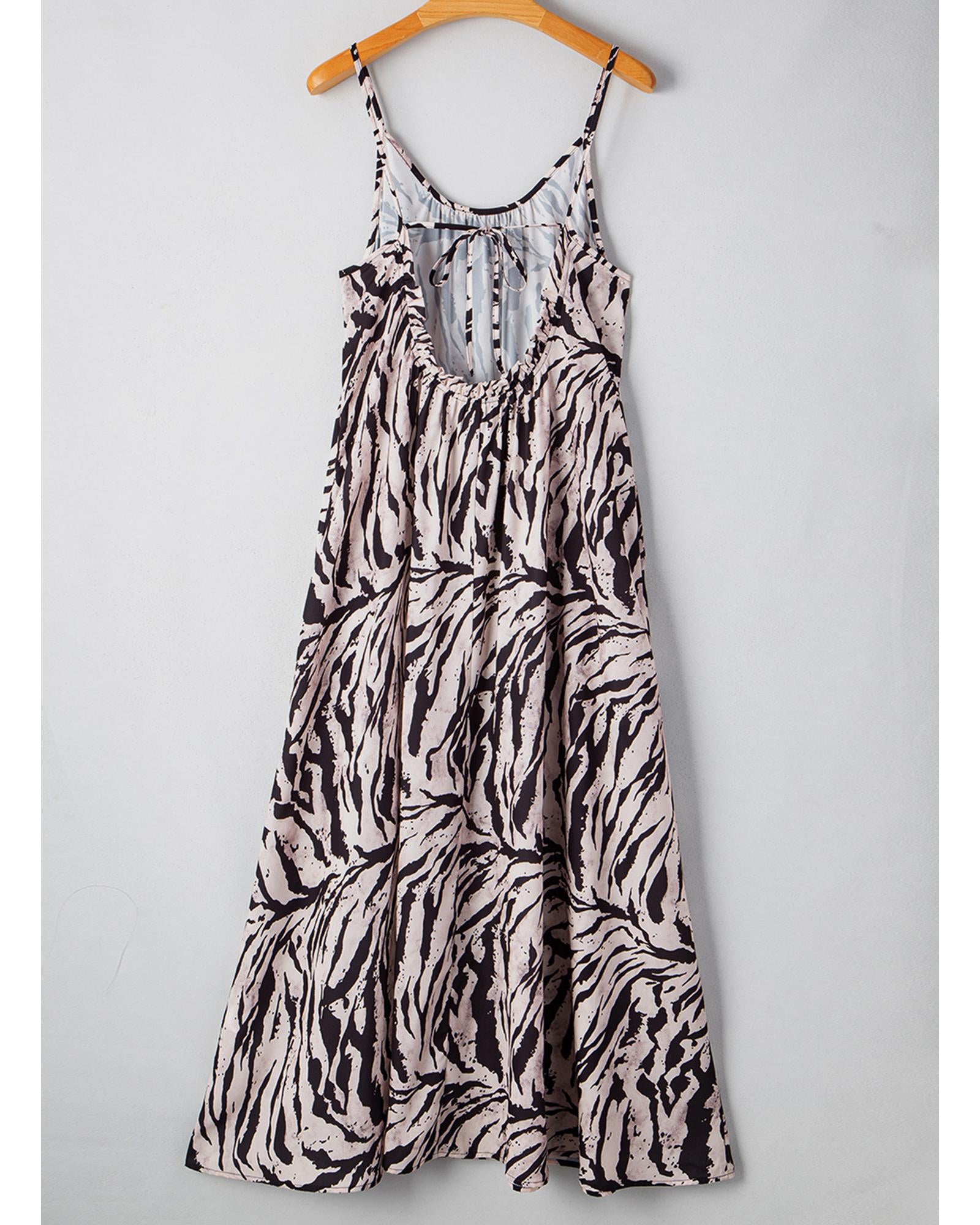 Black Abstract Print Open Back Boho Loose Maxi Sundress - M 6
