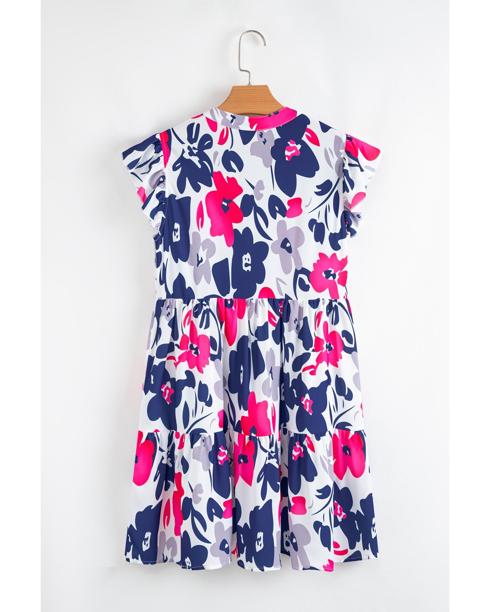 Fashion Floral Print Notched Neck Flutter Sleeve Mini Dress - L 6