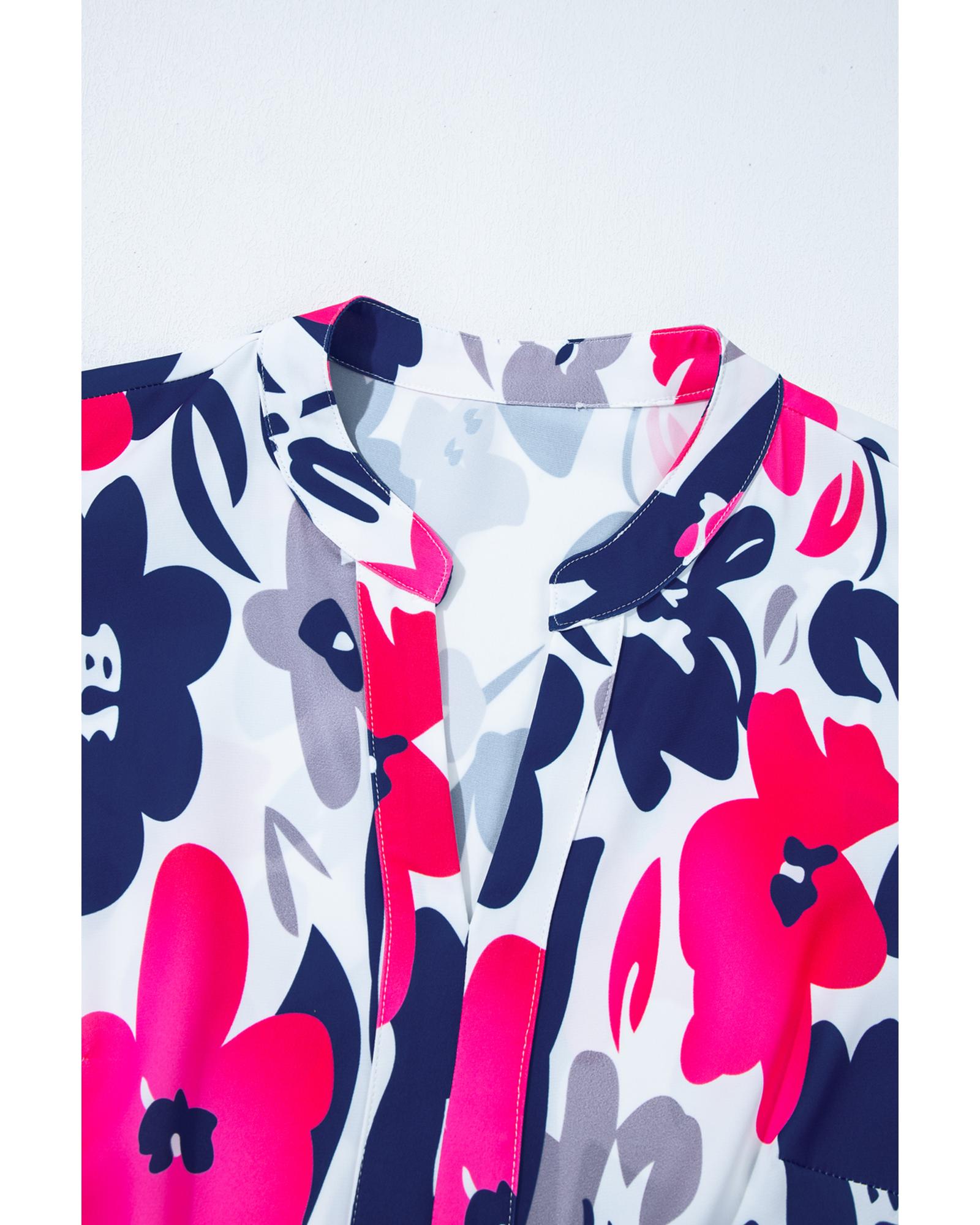 Fashion Floral Print Notched Neck Flutter Sleeve Mini Dress - S 7