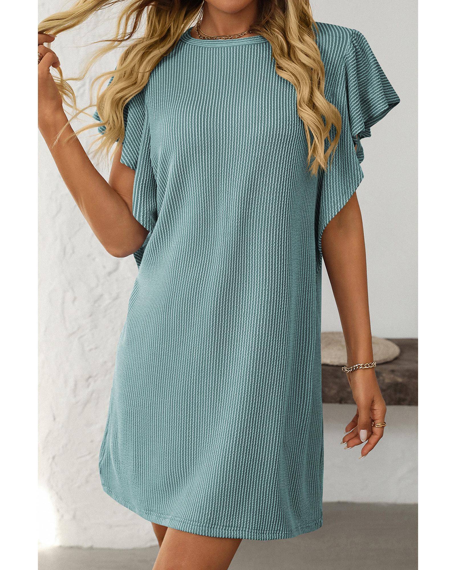 Canton Corded Ruffle Sleeve Crew Neck Shift Dress - S 3