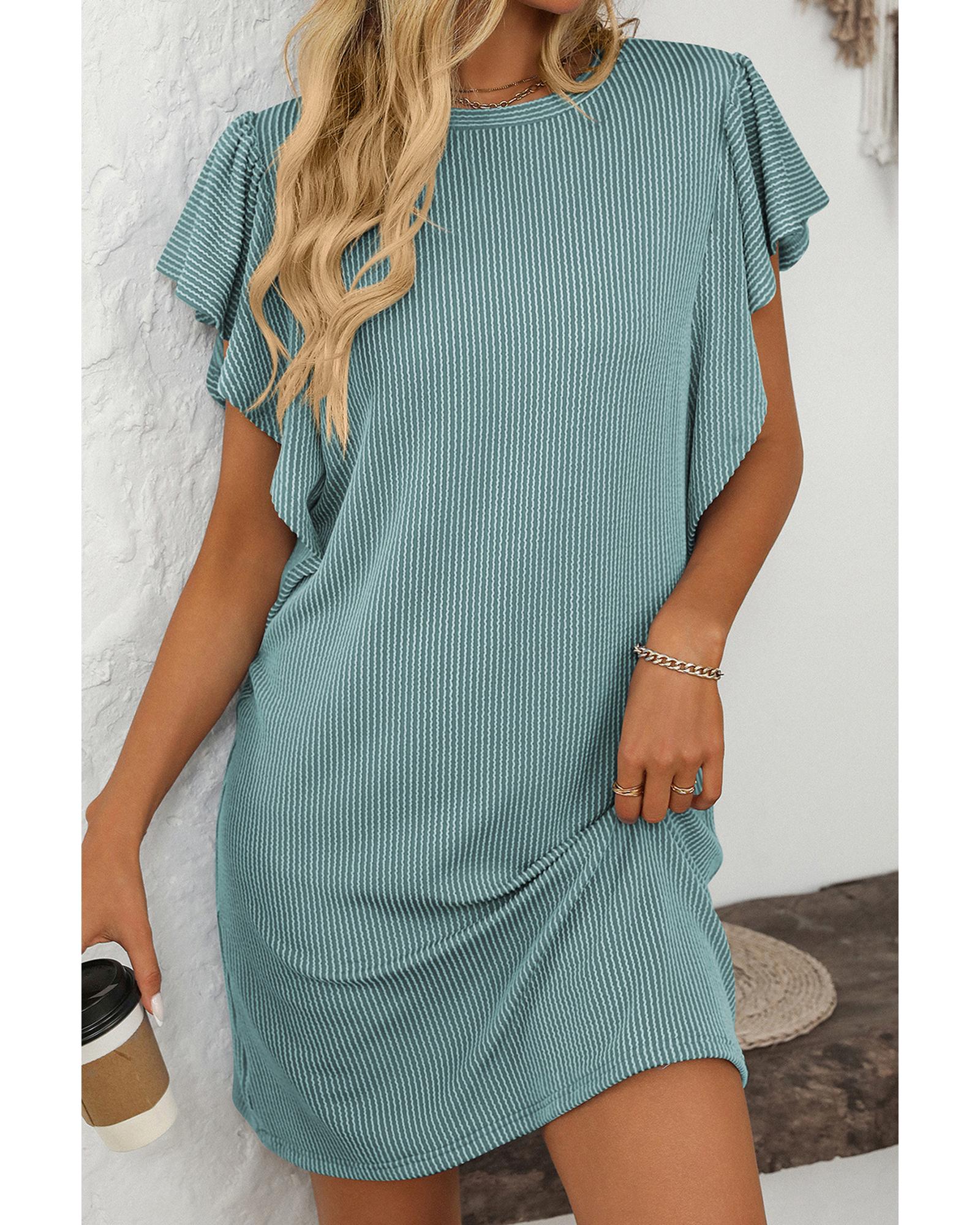 Canton Corded Ruffle Sleeve Crew Neck Shift Dress - S 4