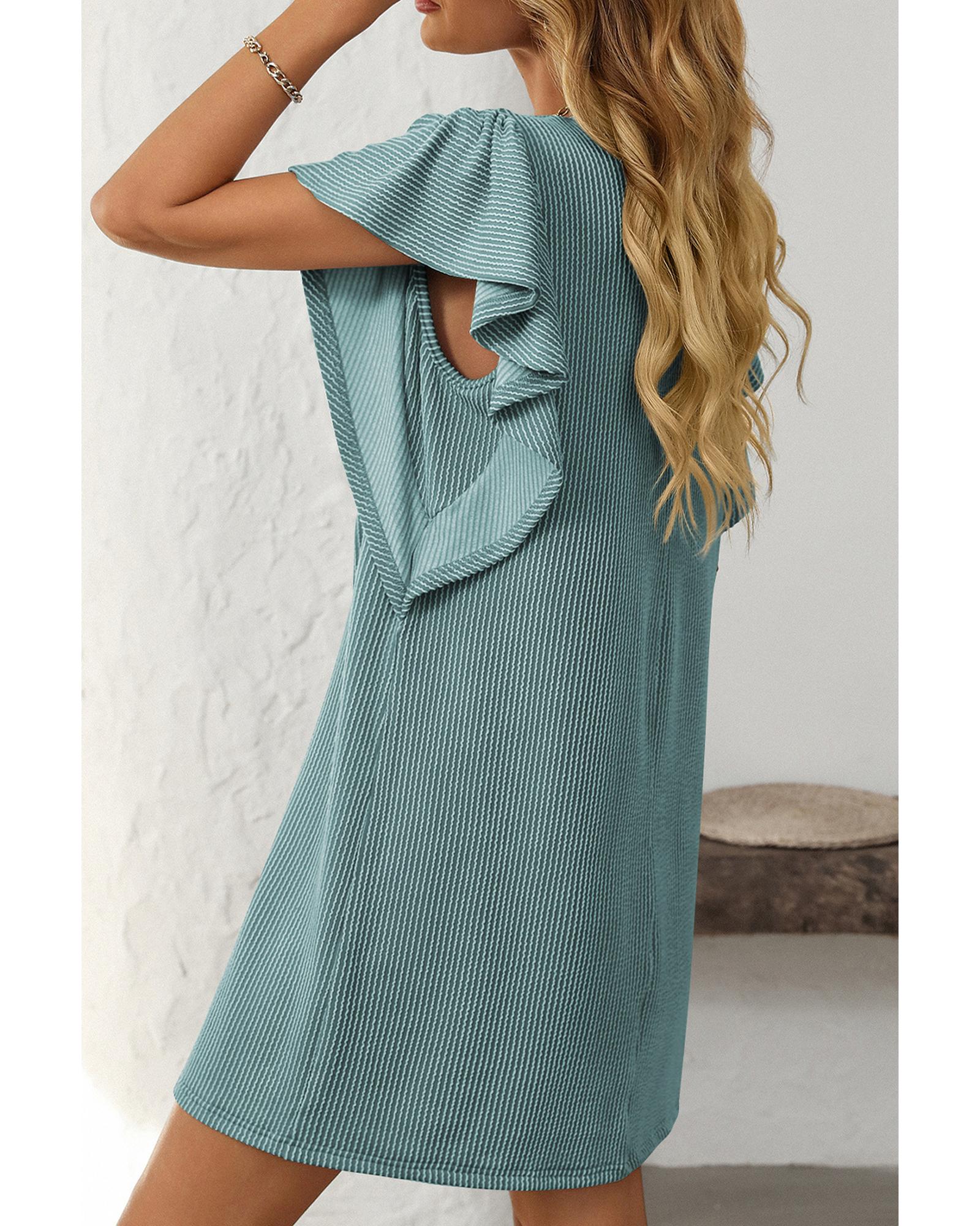 Canton Corded Ruffle Sleeve Crew Neck Shift Dress - S 6