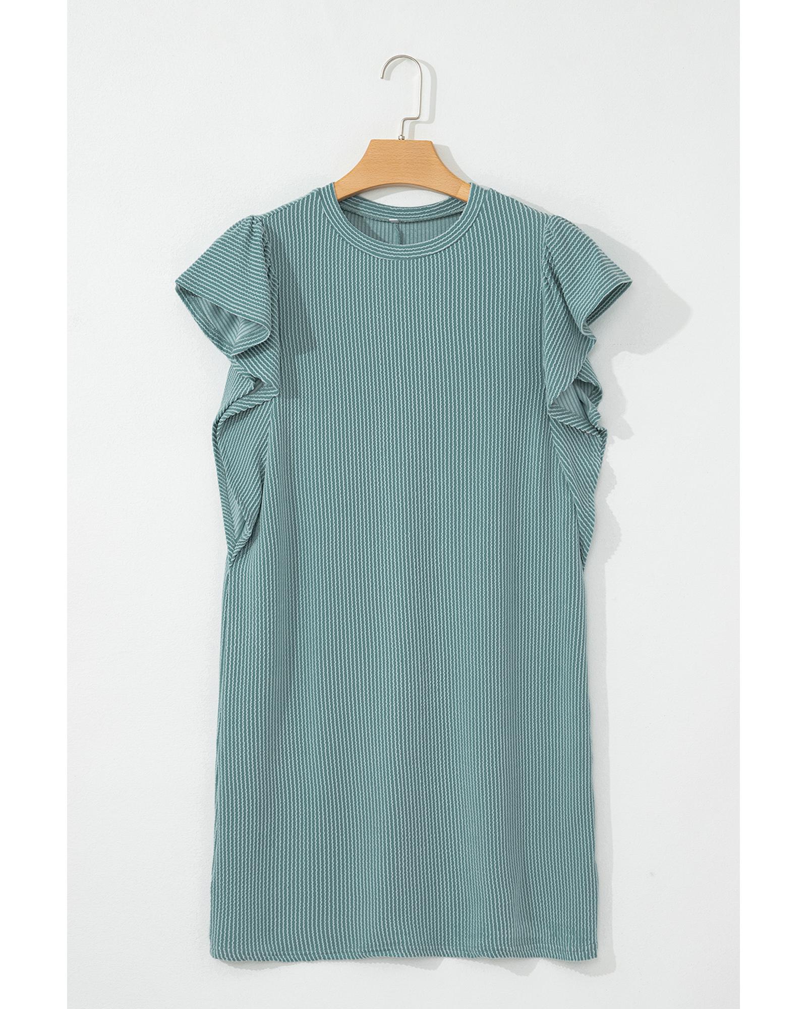 Canton Corded Ruffle Sleeve Crew Neck Shift Dress - S 7