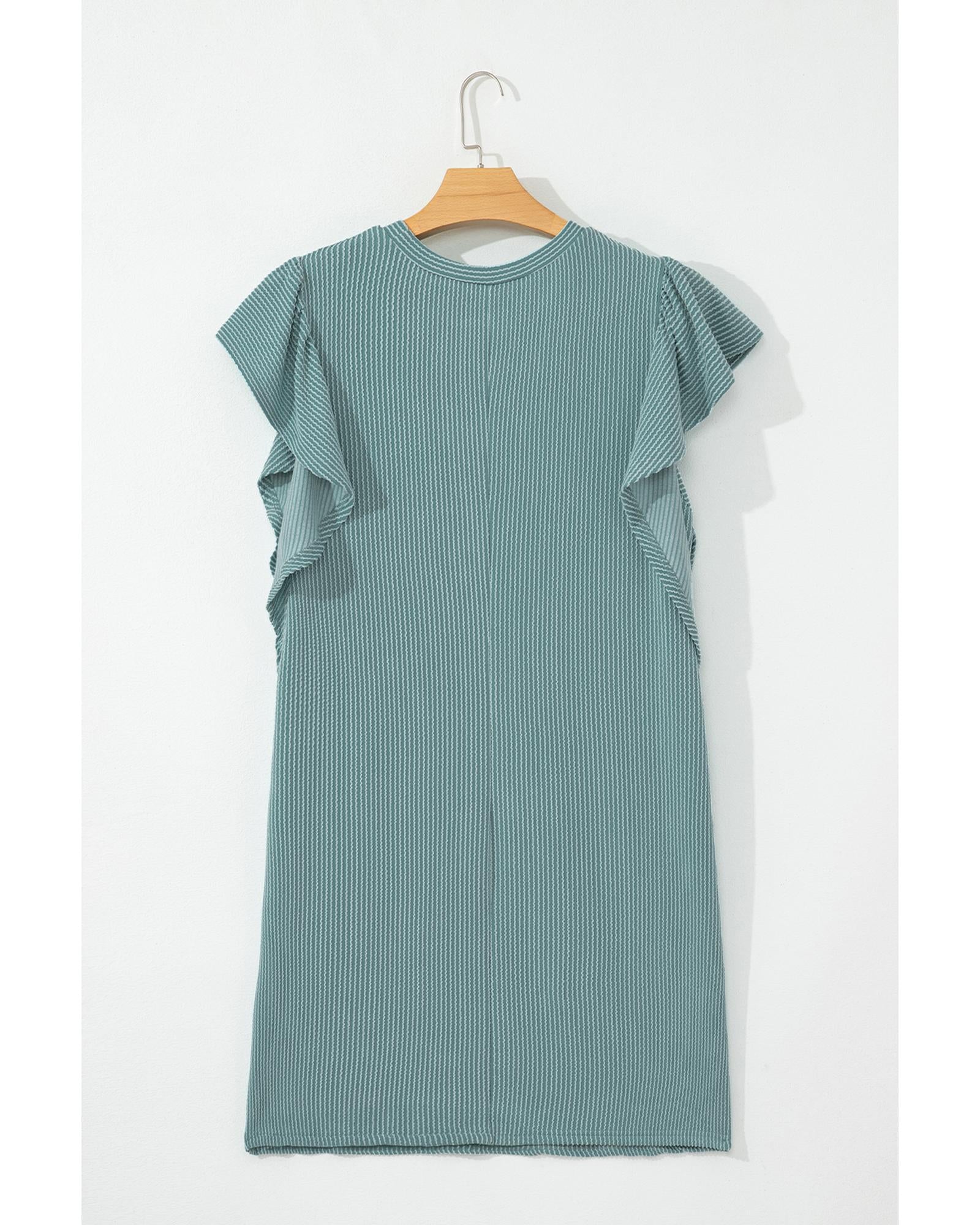 Canton Corded Ruffle Sleeve Crew Neck Shift Dress - S 8