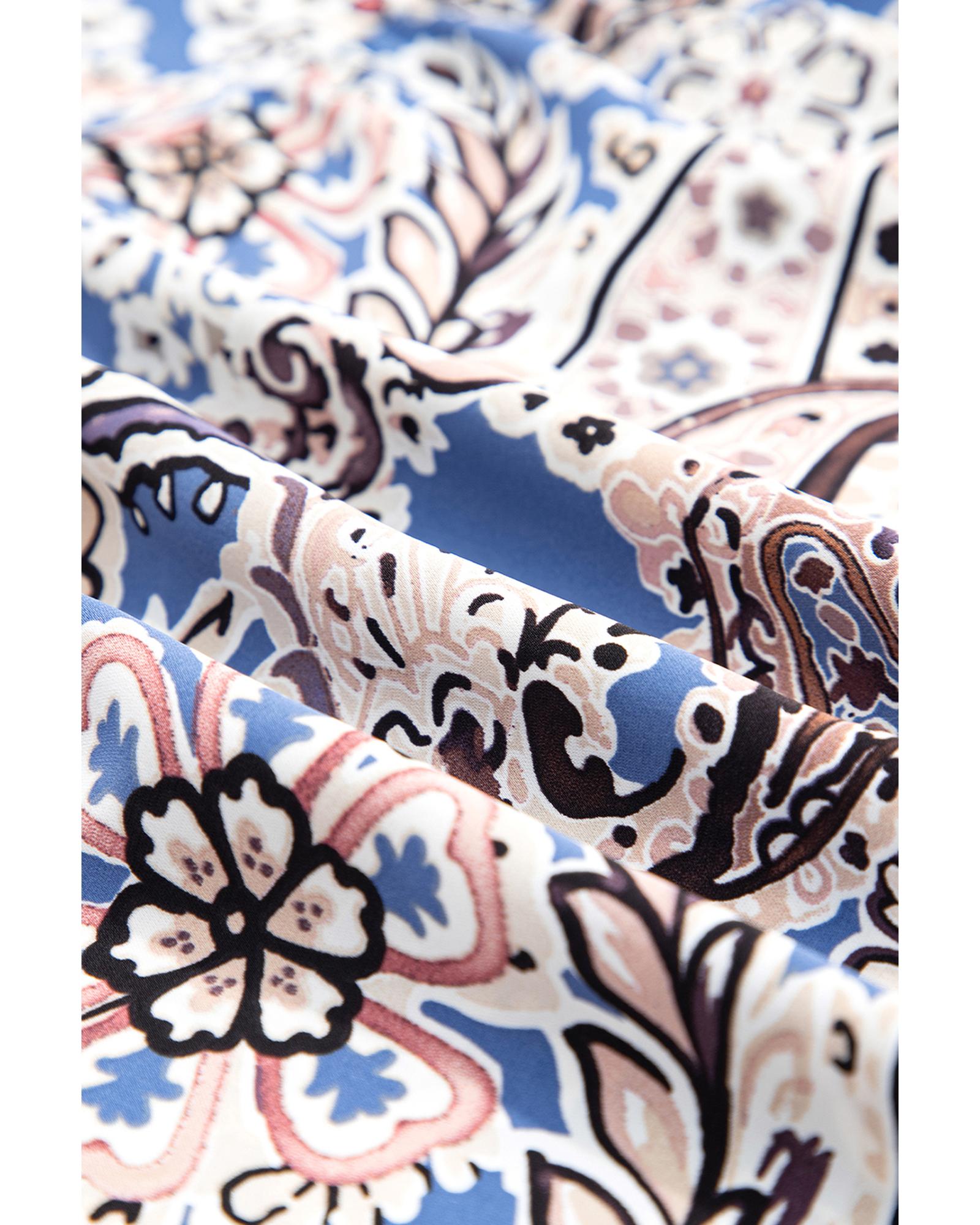Blue Paisley Print Twist Detail Smocked Back Spaghetti Straps Long Dress - L 7