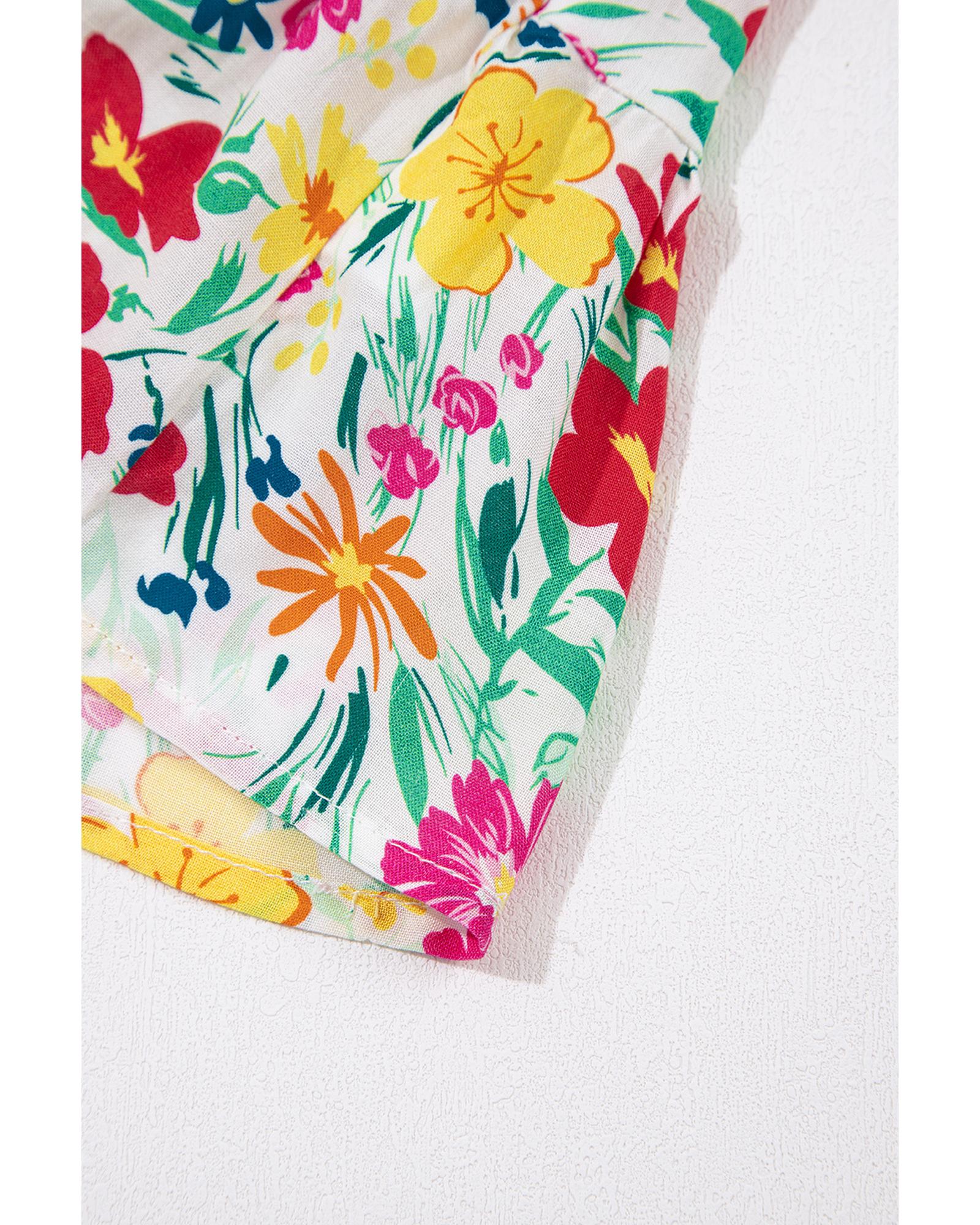 Red Floral Knotted Straps Cinched Waist Ruffle Hem Mini Dress - XL 7