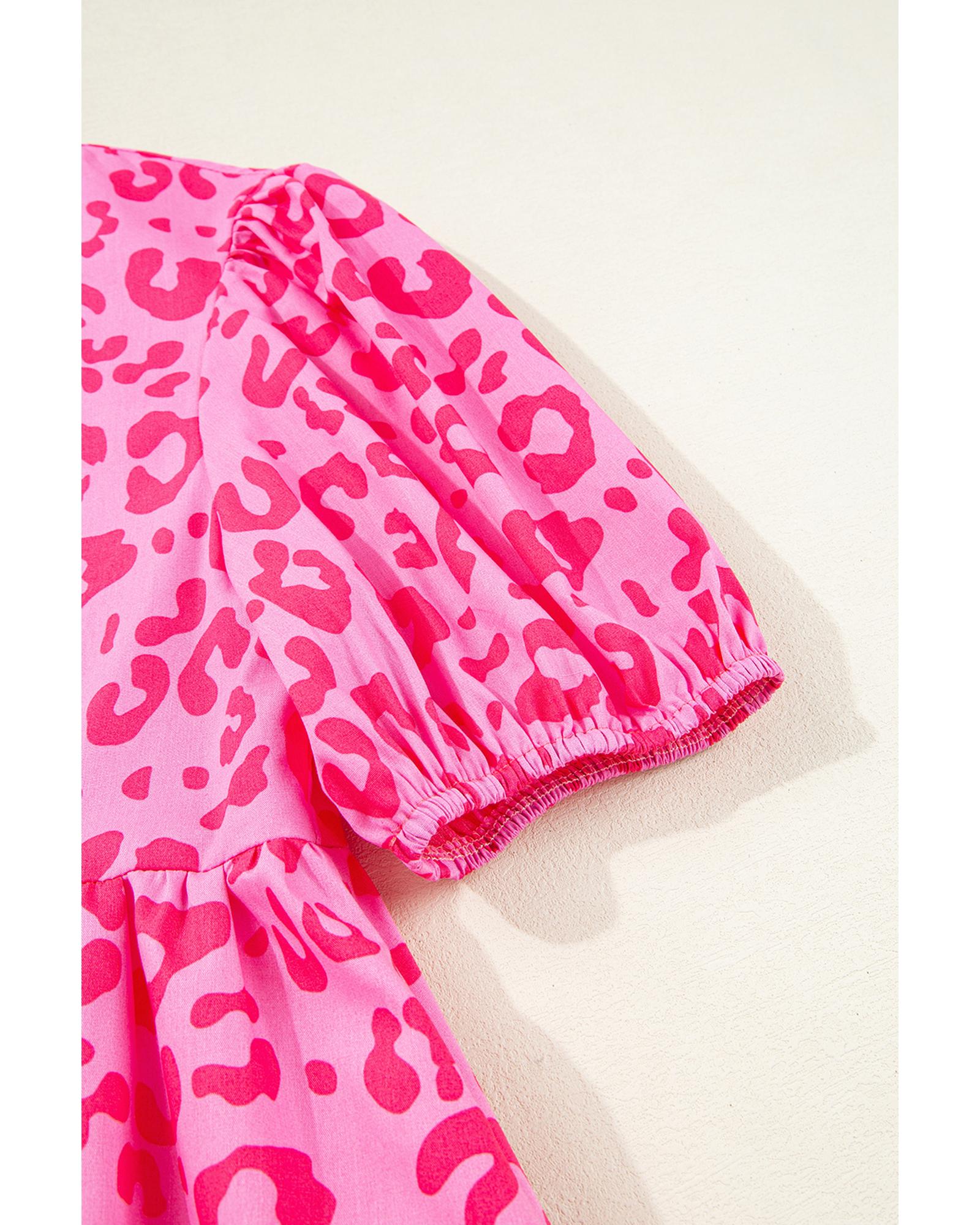 Rose Leopard Puff Sleeve Tie Front High Waist Mini Dress - XL 7