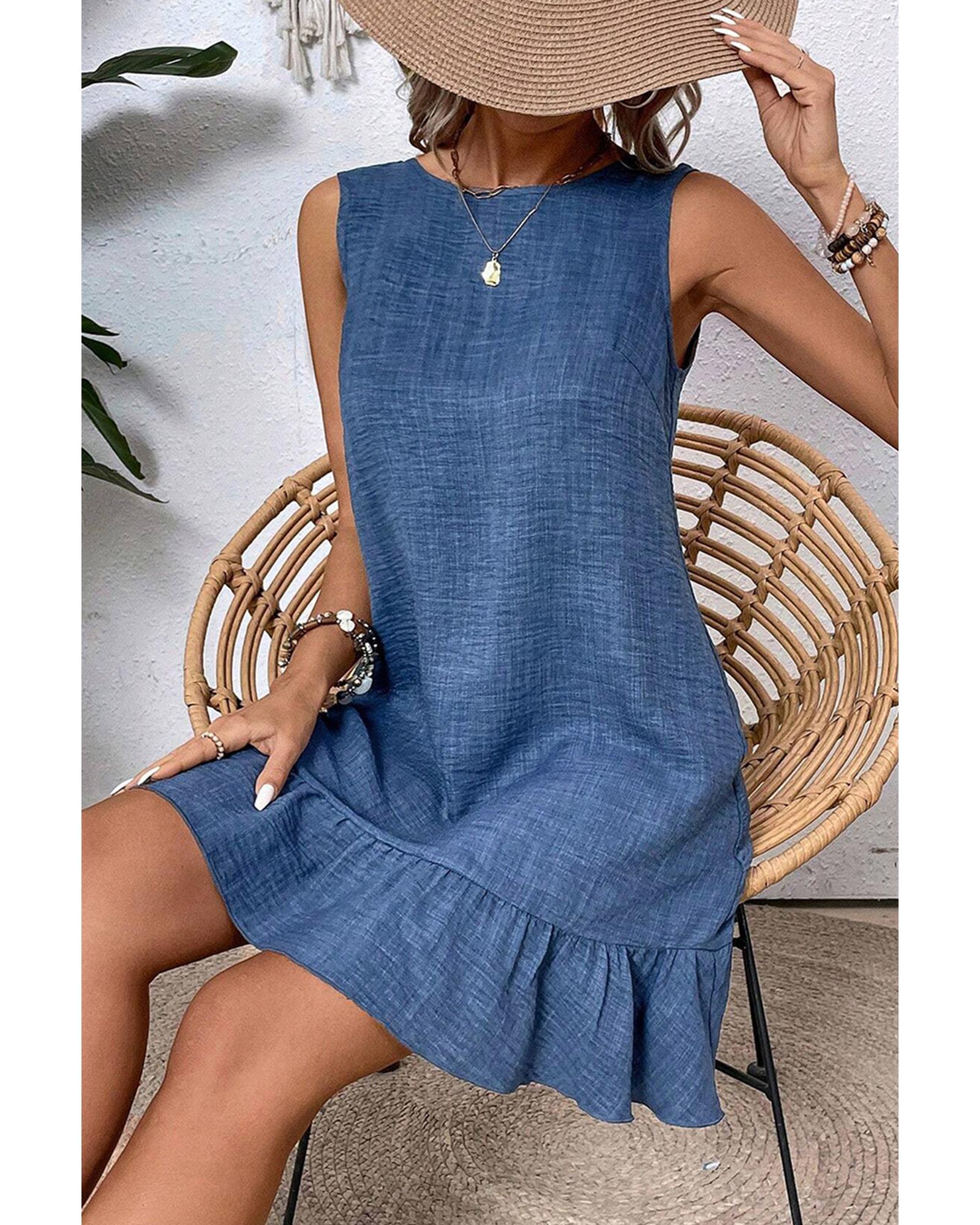 Ashleigh Blue Knot Scoop Back Ruffle Hem Sleeveless Mini Dress - XL 3